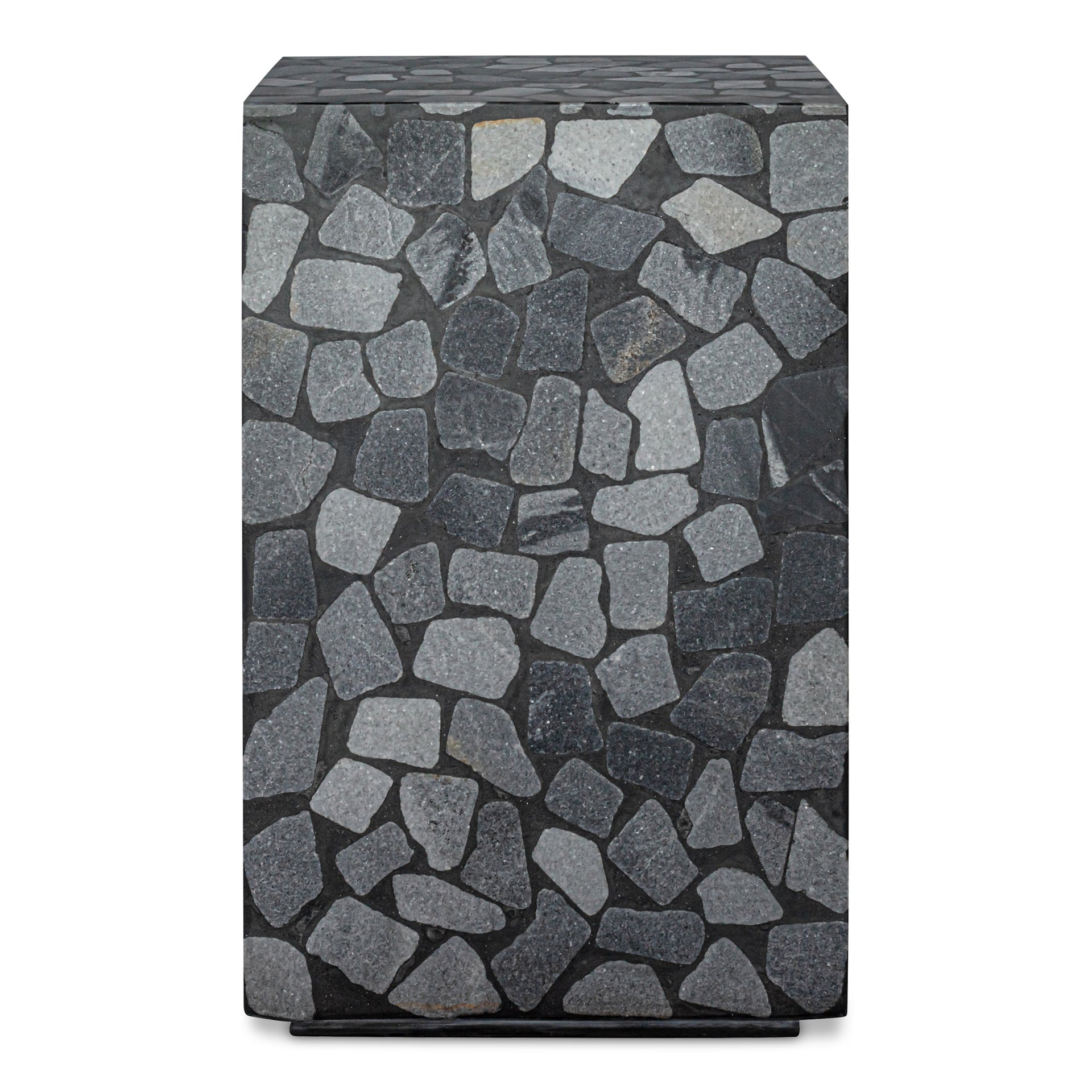 Oberyn Outdoor Side Table, Hand-Placed Marble, Concrete Plinth Design, Black