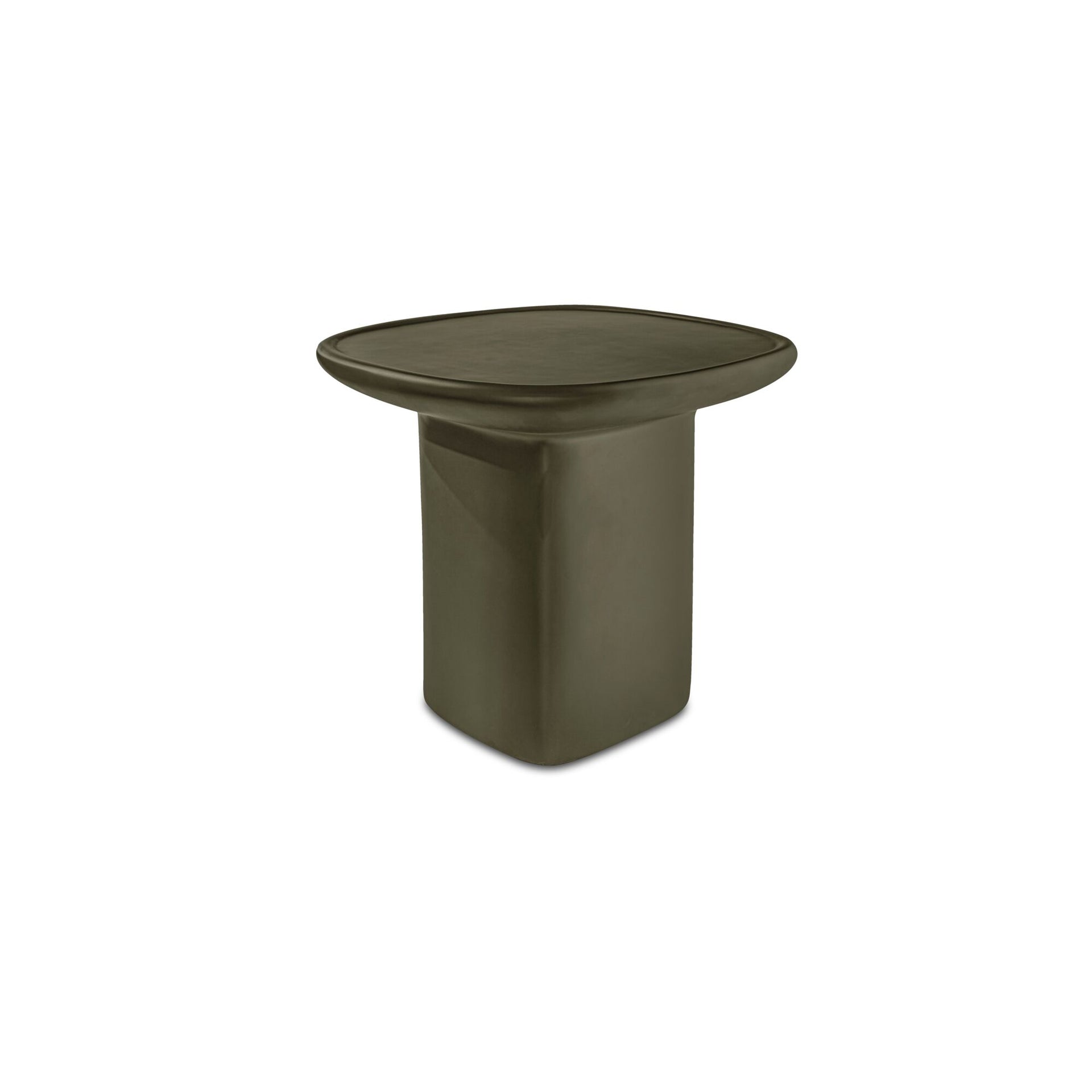 Henric Outdoor Side Table, Pedestal Concrete with Seamless Rounded Edge Deep Green