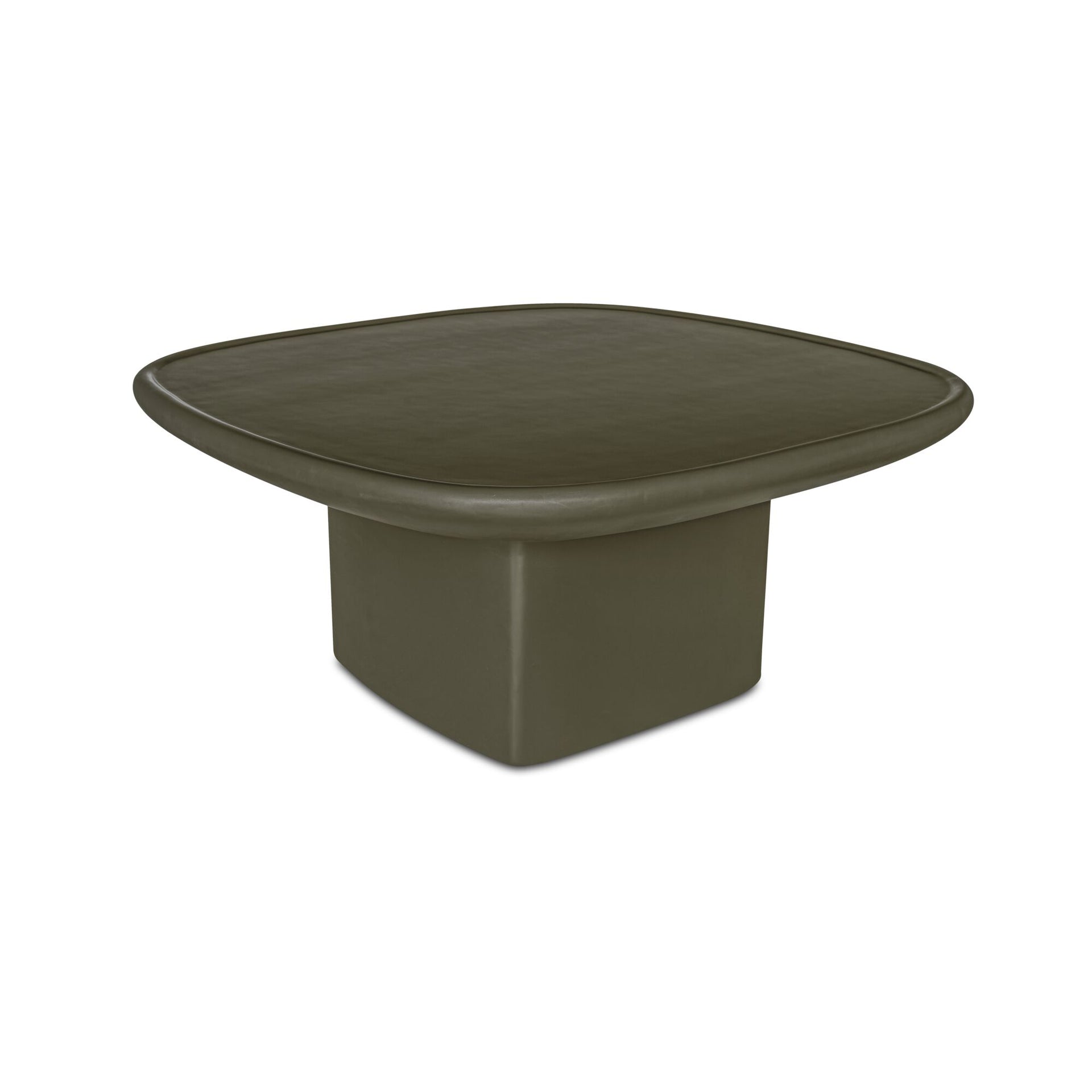 Henric Outdoor Coffee Table, Pedestal Concrete with Rounded Edge, Deep Green