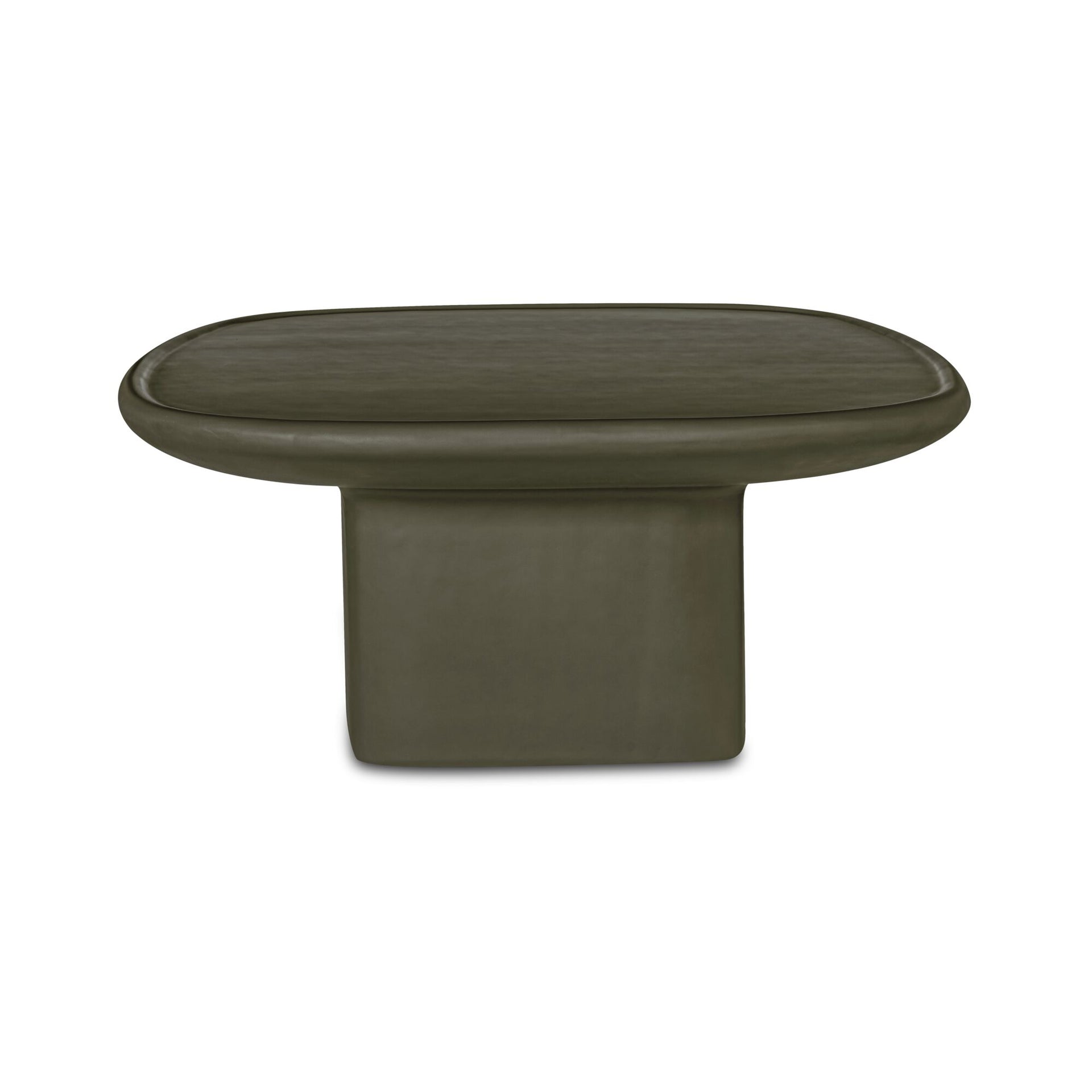 Henric Outdoor Coffee Table, Pedestal Concrete with Rounded Edge, Deep Green