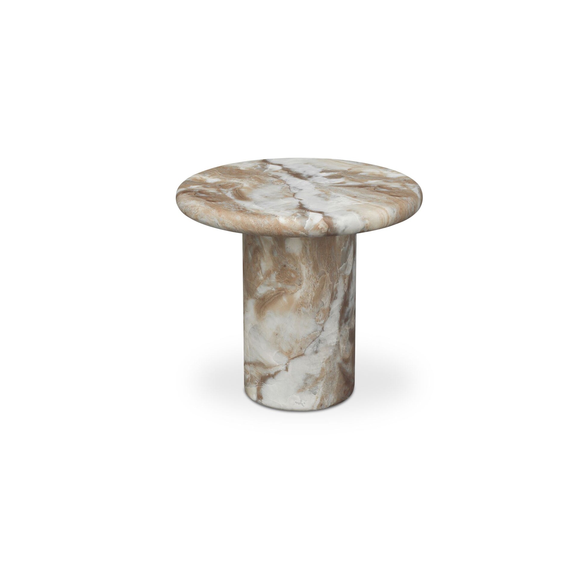 Sorin Outdoor Side Table, Concrete and Fiberglass Hand-Textured Marble-Look Finish, Brown