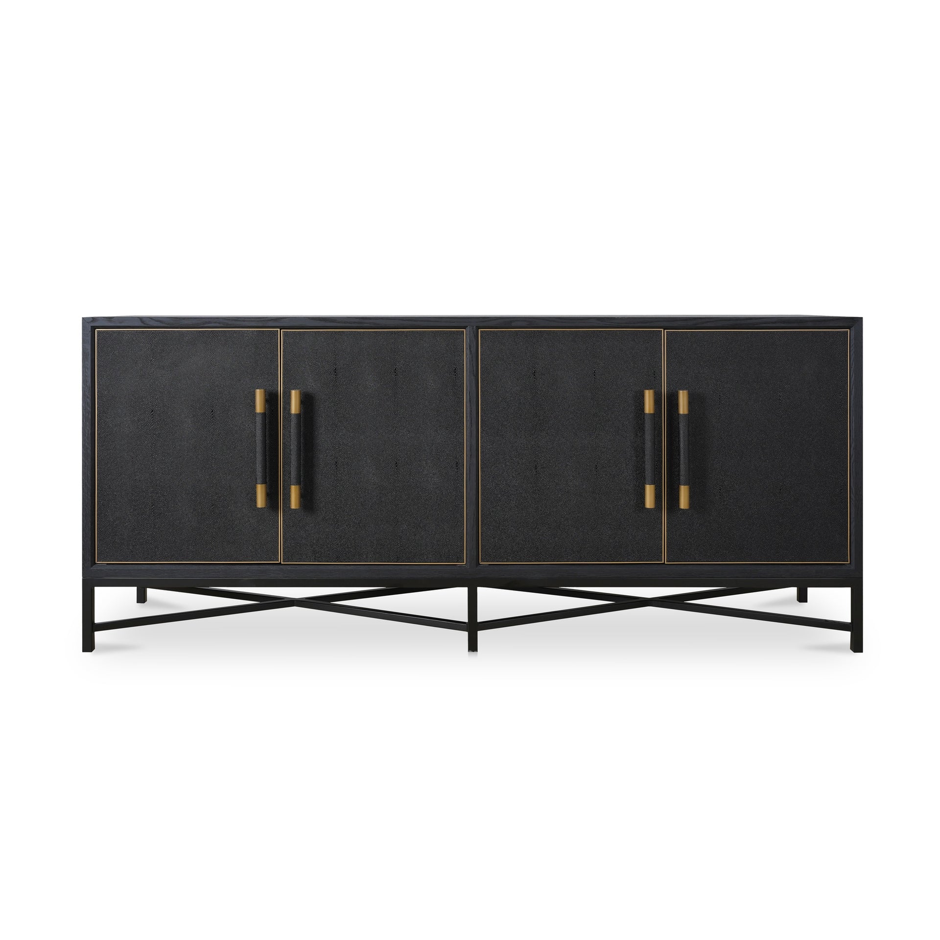 Vaughn Sideboard, Shagreen Patterned Vegan Leather with Brass Legs, Black
