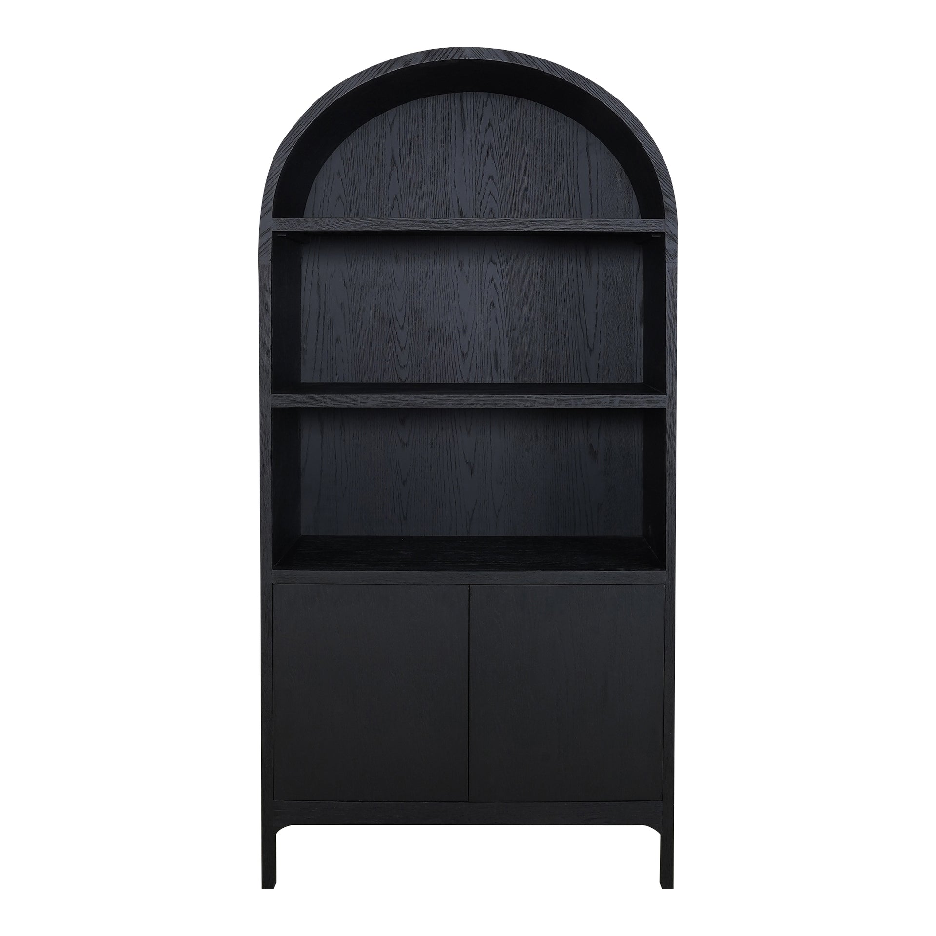 Oscar Display Cabinet, Solid Oak with Oak Veneer, Arch Detail, Black Oak