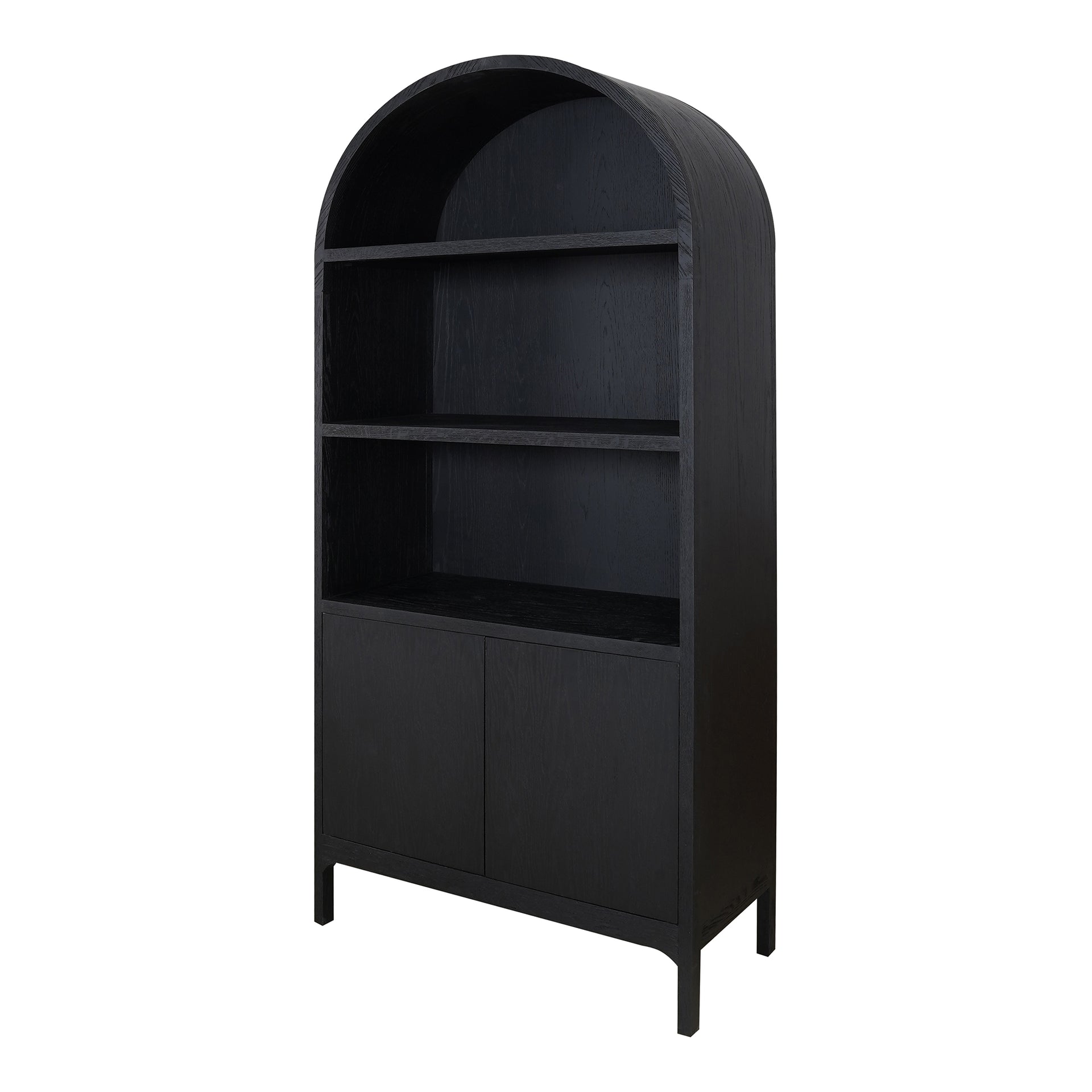 Oscar Display Cabinet, Solid Oak with Oak Veneer, Arch Detail, Black Oak