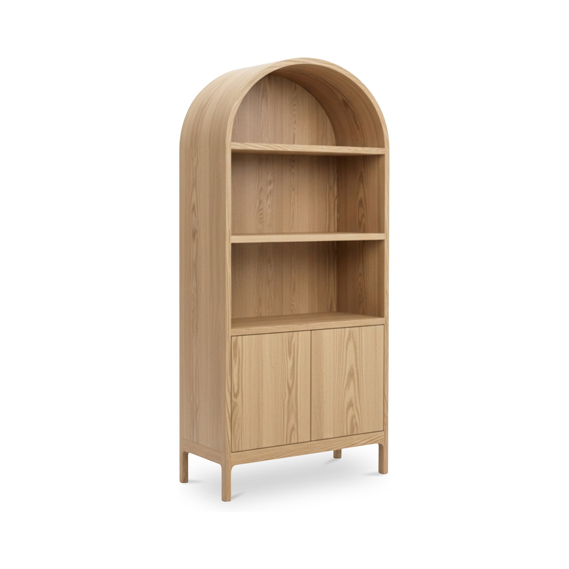 Oscar Cabinet, Arched Top, Solid Oak and Oak Veneer, Open and Closed Storage, Adjustable Shelf, Natural