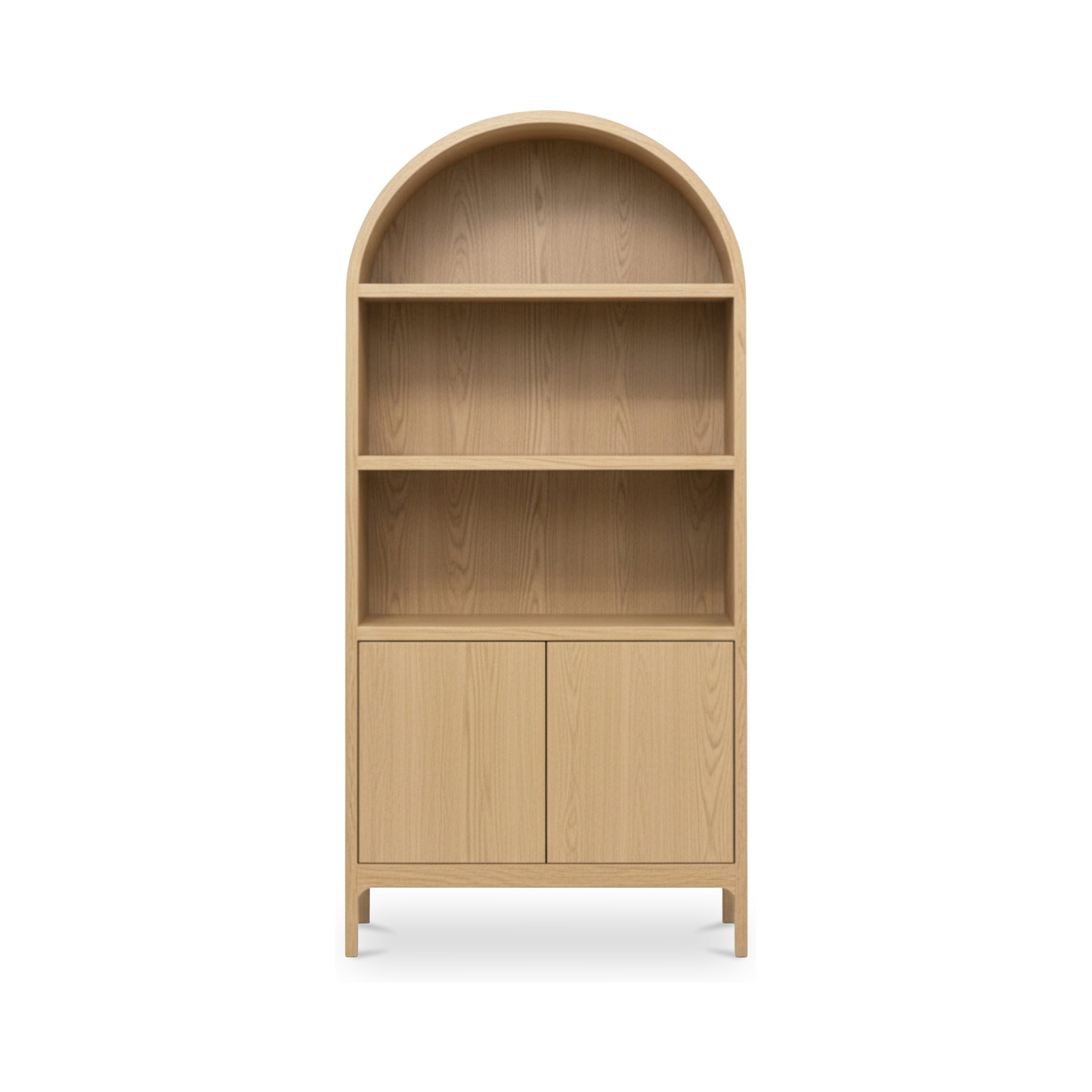 Oscar Cabinet, Arched Top, Solid Oak and Oak Veneer, Open and Closed Storage, Adjustable Shelf, Natural