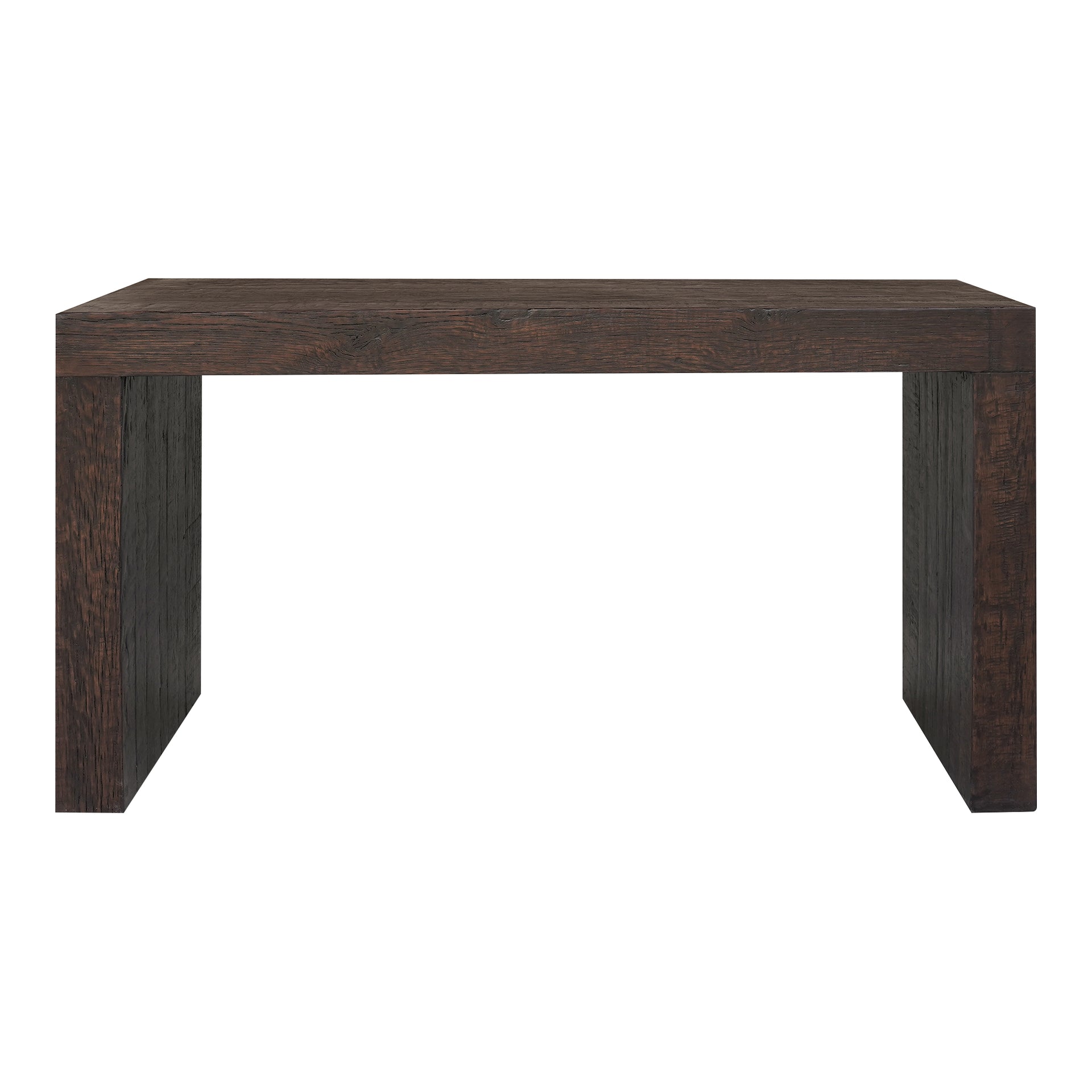 Zephyrine Console Table, Square Top Solid Reclaimed Oak, Hand-Painted Distressed Finish, Rustic Brown