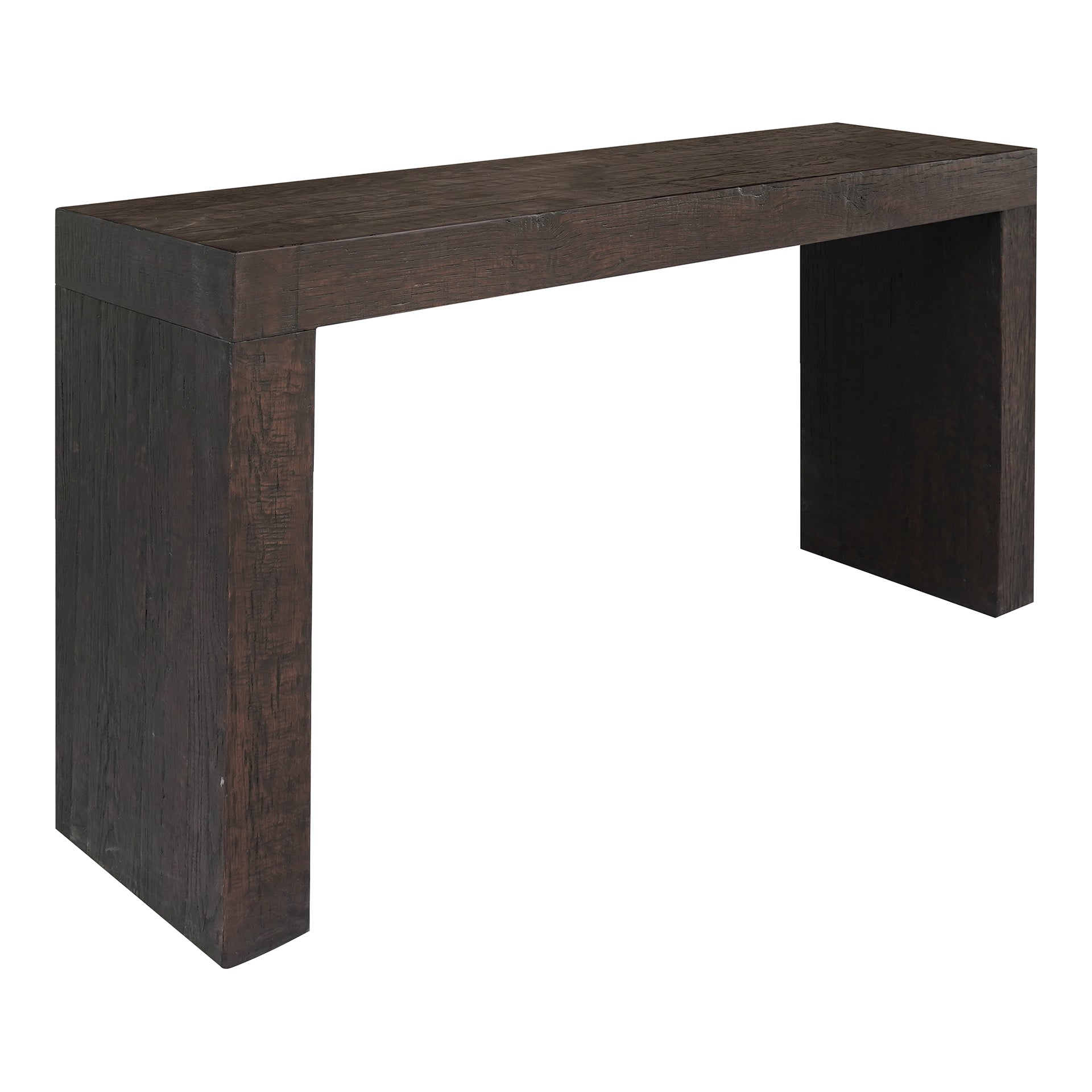 Zephyrine Console Table, Square Top Solid Reclaimed Oak, Hand-Painted Distressed Finish, Rustic Brown