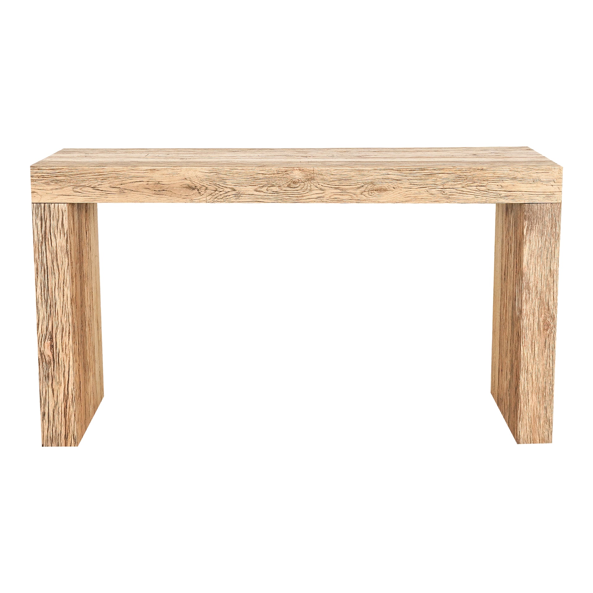 Zephyrine Console Table, Square Top Solid Reclaimed Oak with Oak Veneer Aged Natural Finish, Rustic Natural Oak