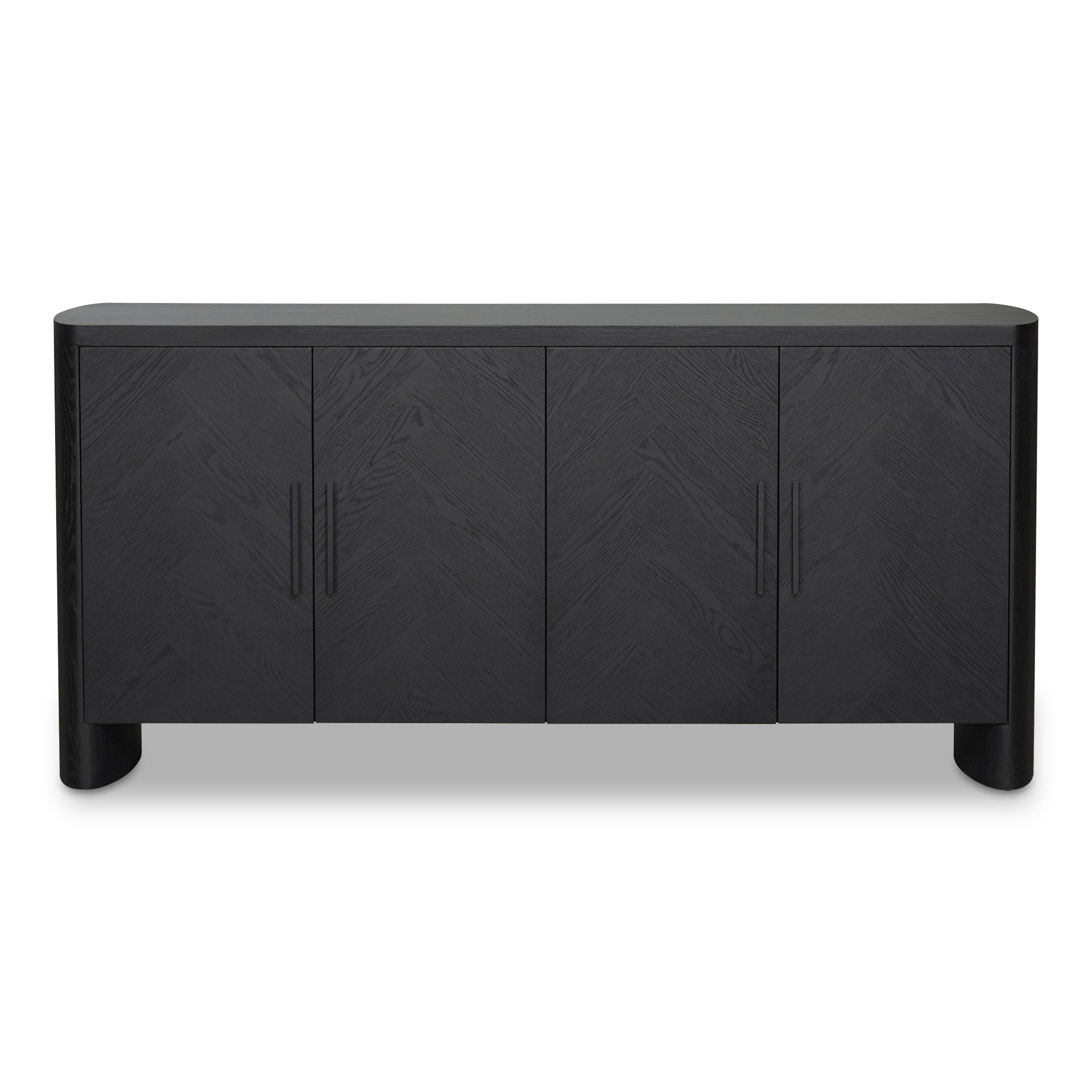 Cleo Sideboard, Oak Veneer, Black Finish, Herringbone Pattern