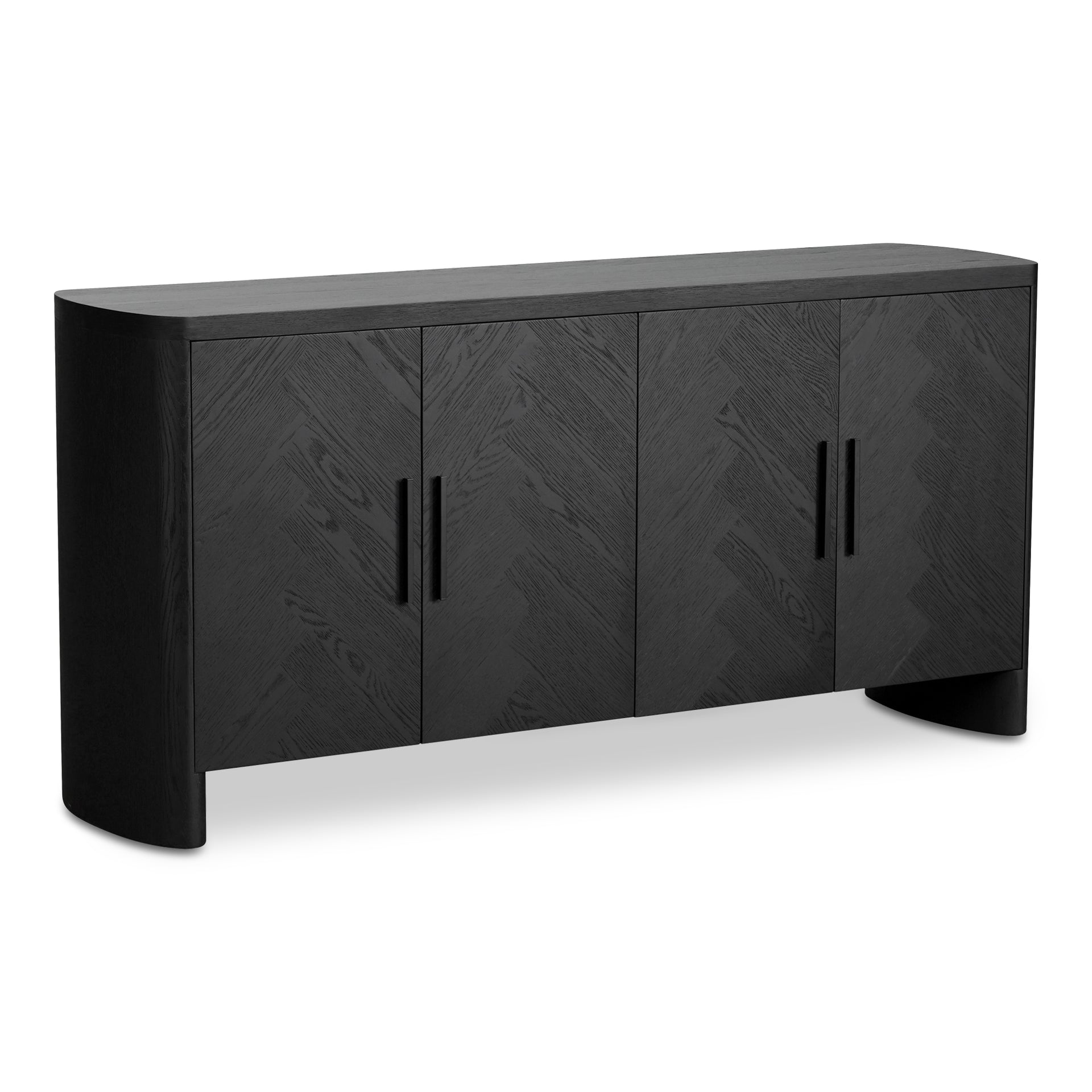 Cleo Sideboard, Oak Veneer, Black Finish, Herringbone Pattern