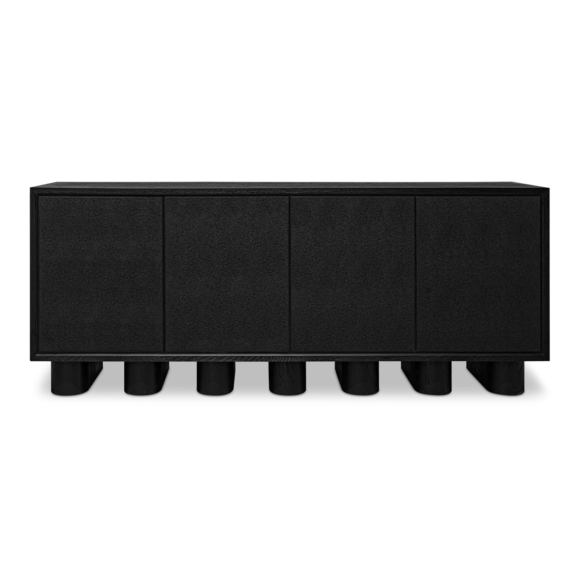 Alarno Sideboard, Shagreen Patterned Doors, Solid Oak Frame With Antique Gold Accent, Black