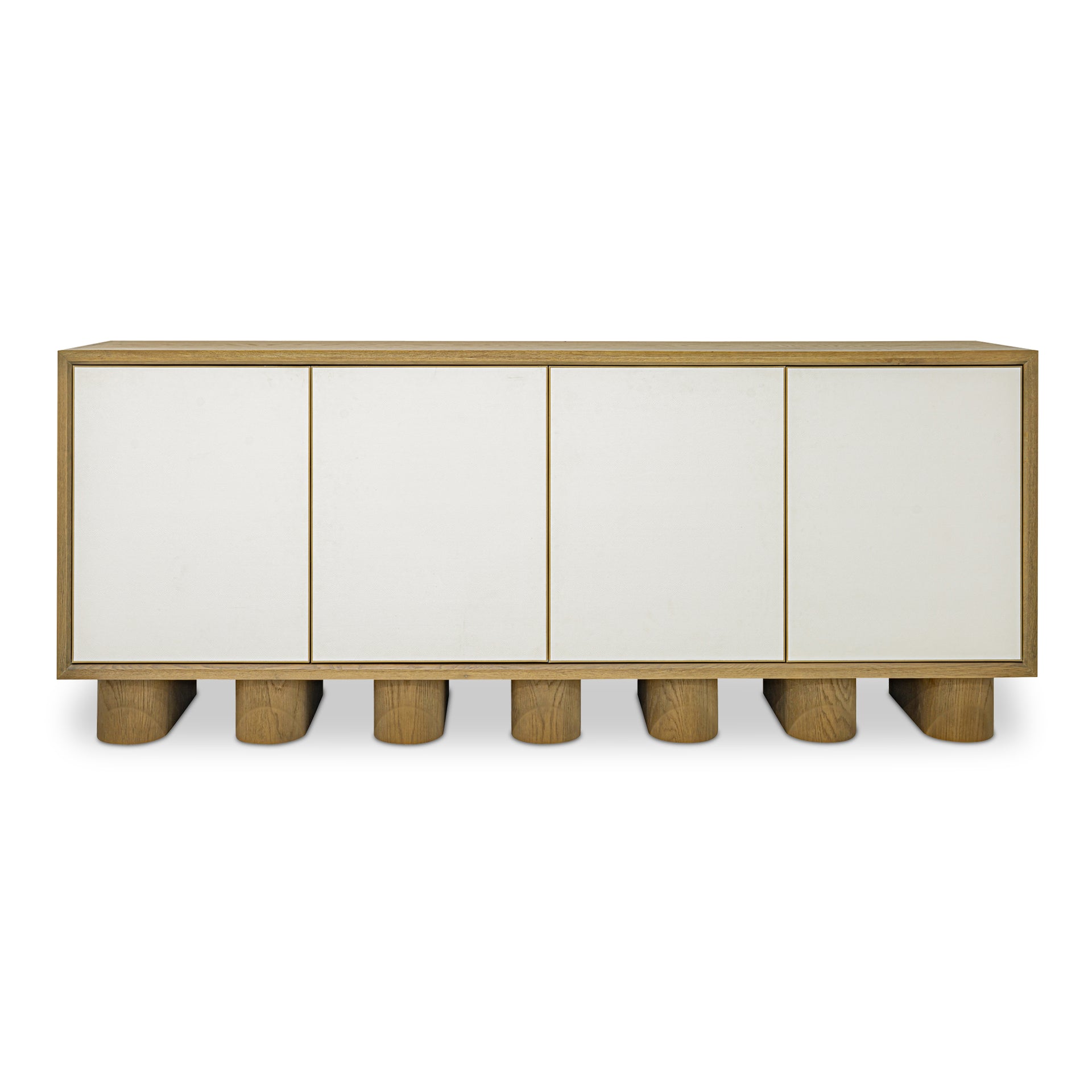 Alarno Sideboard, Shagreen Patterned Doors, Solid Oak Frame With Antique Gold Accent, White