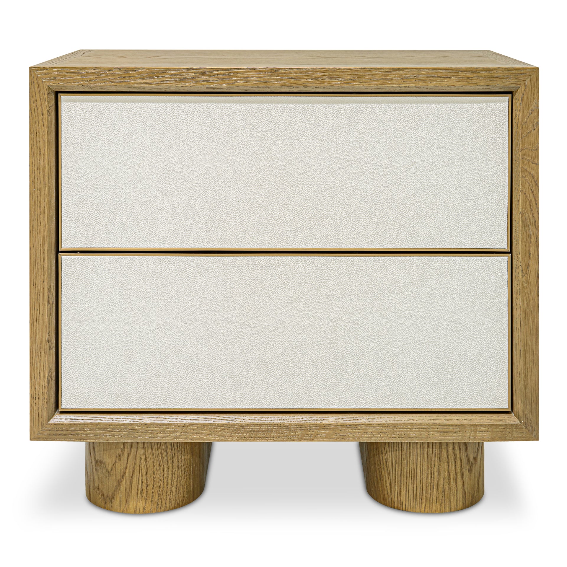 Alarno Nightstand, Shagreen Pattern with Antique Gold Frame 2-Drawer, White