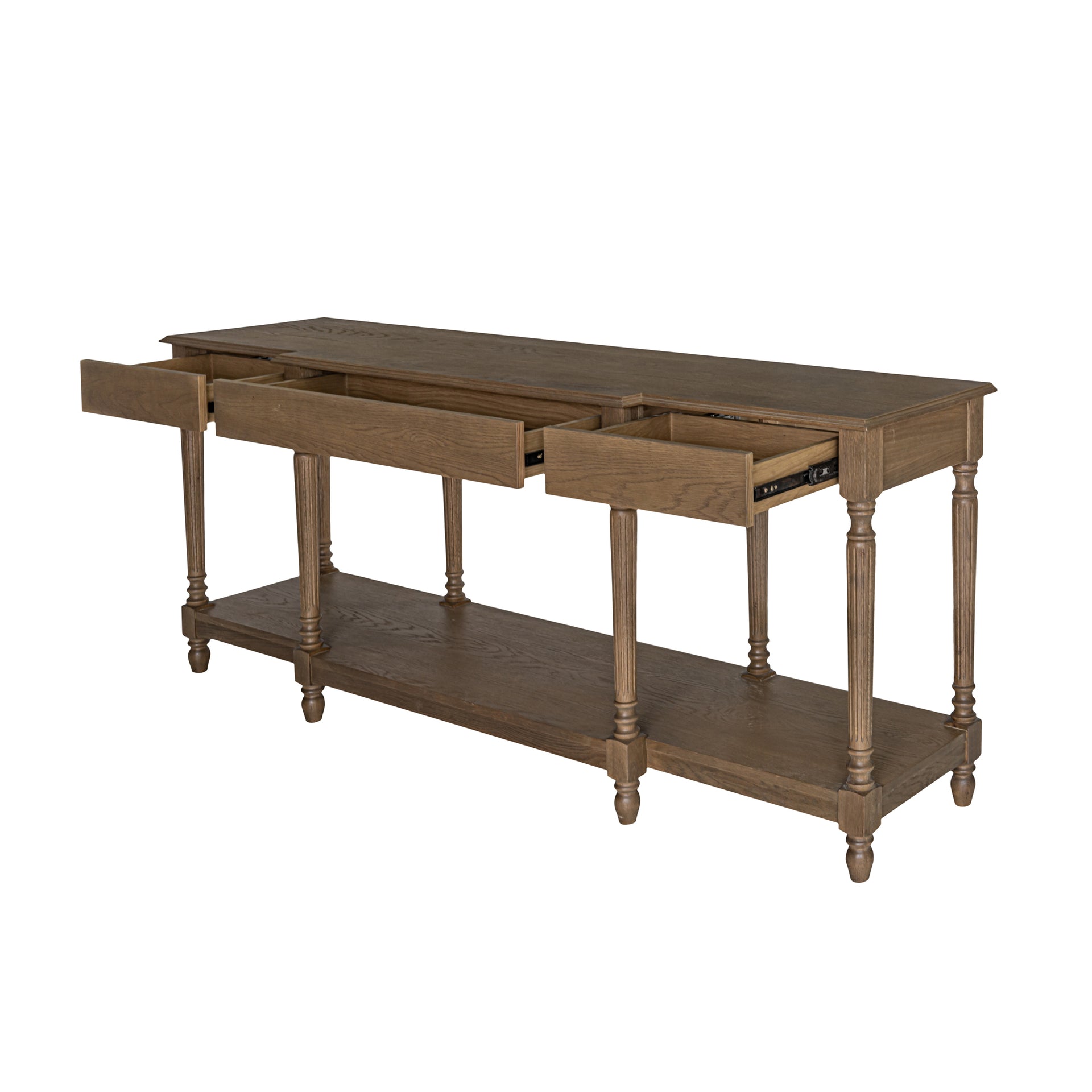 Laziel Console Table, Overhang with Turned Leg and Dimensional Front 3-Drawer, Brown
