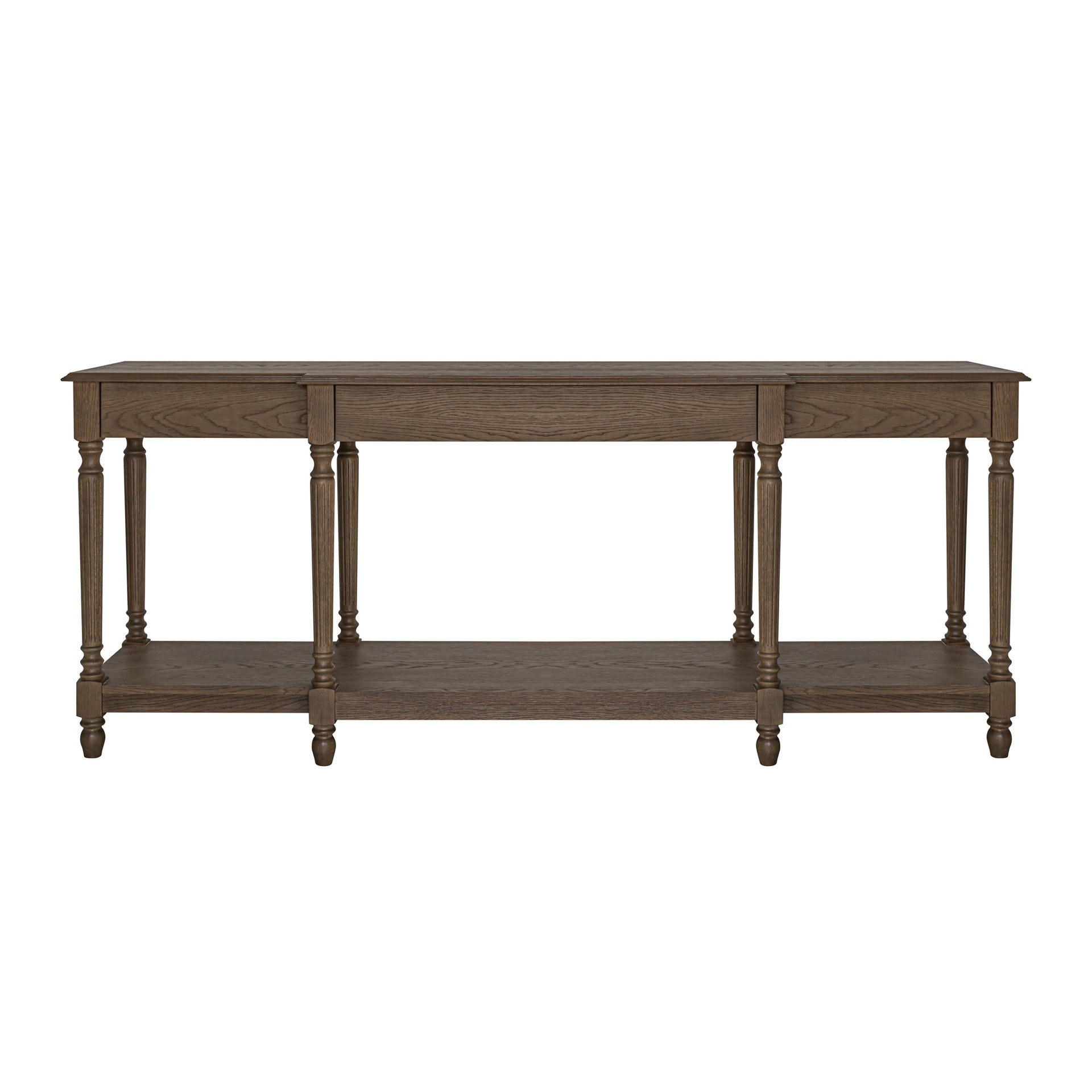 Laziel Console Table, Overhang with Turned Leg and Dimensional Front 3-Drawer, Brown