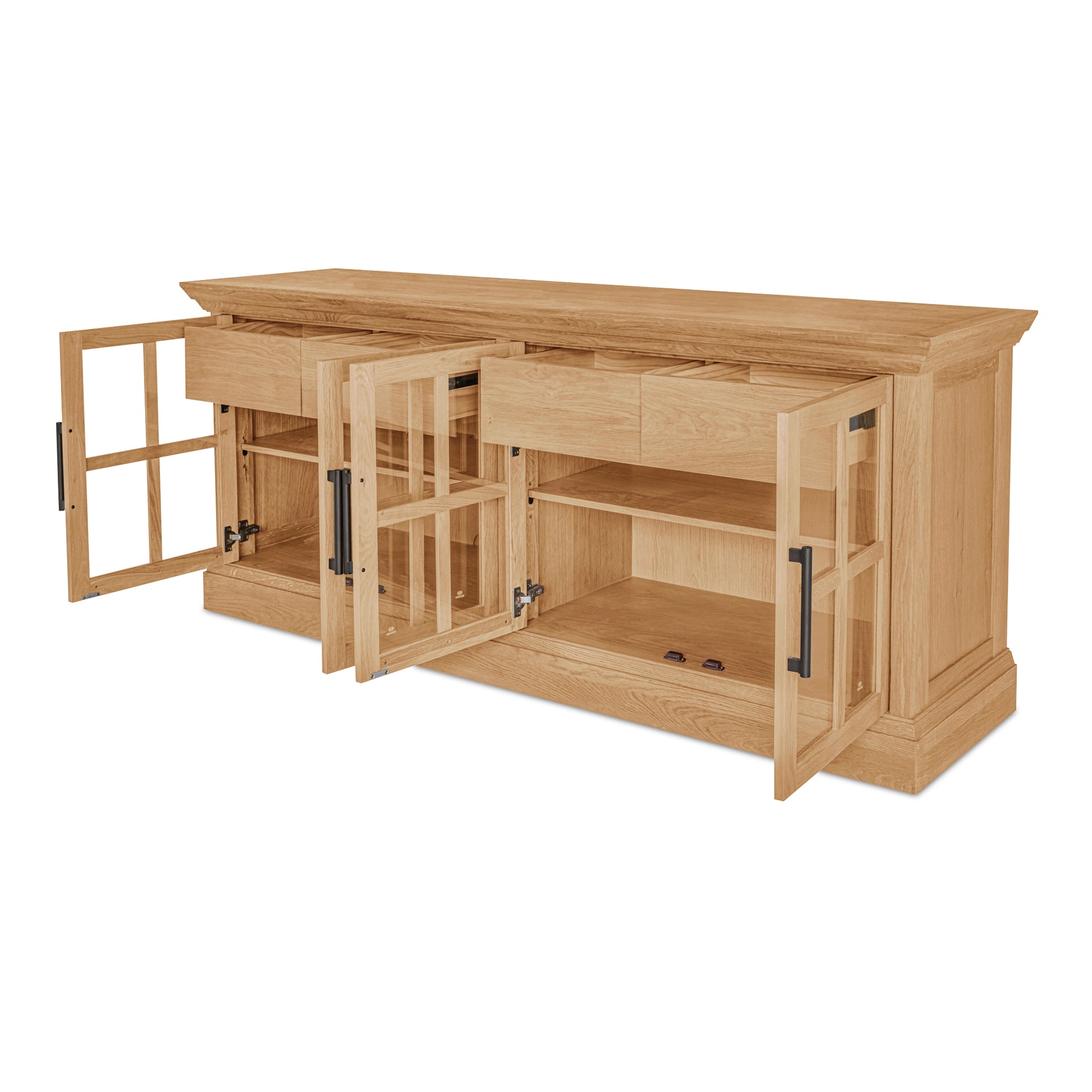 Virelle Sideboard, Glass-Front Oak Frame, Oak Veneer Sides And Top, Natural Stain