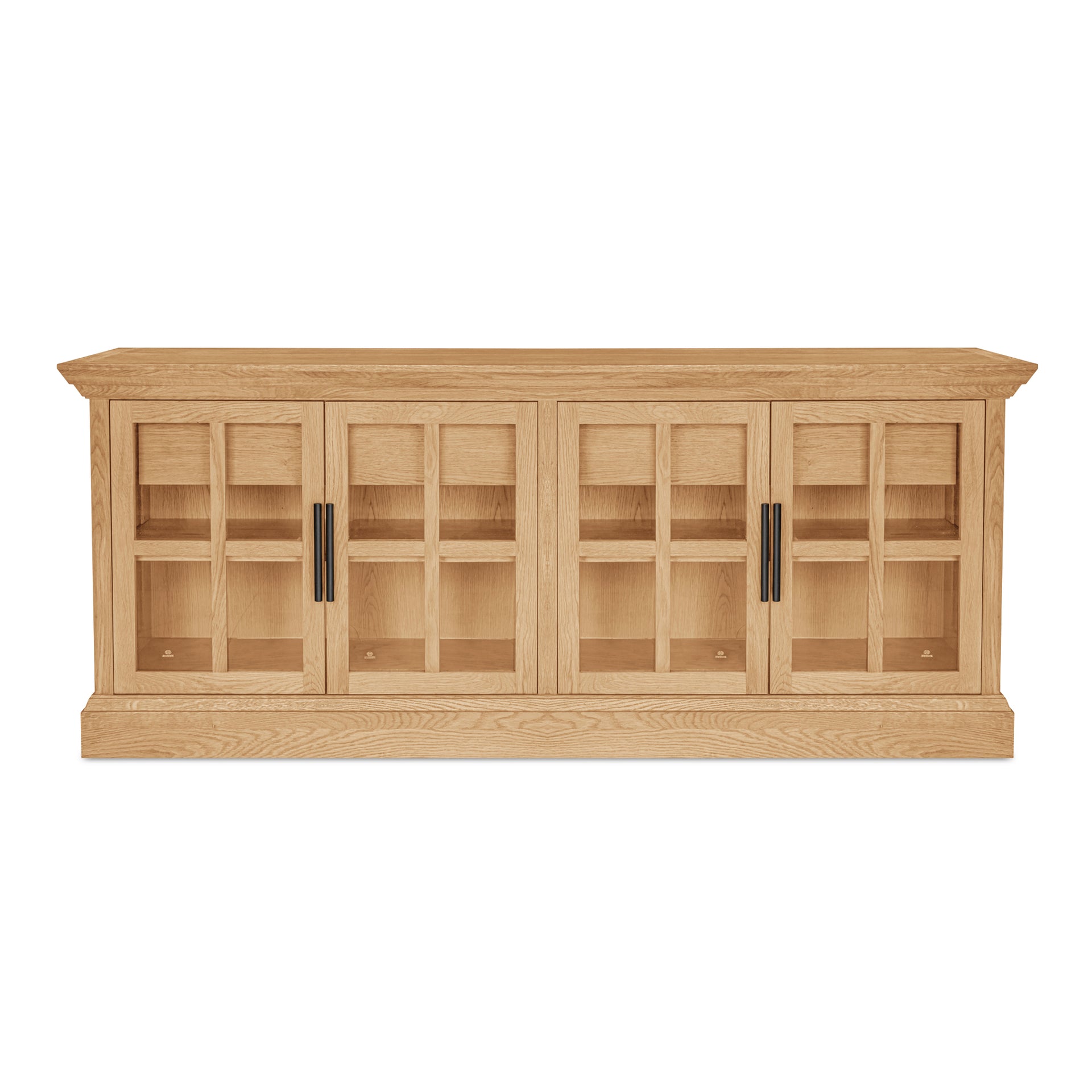 Virelle Sideboard, Glass-Front Oak Frame, Oak Veneer Sides And Top, Natural Stain