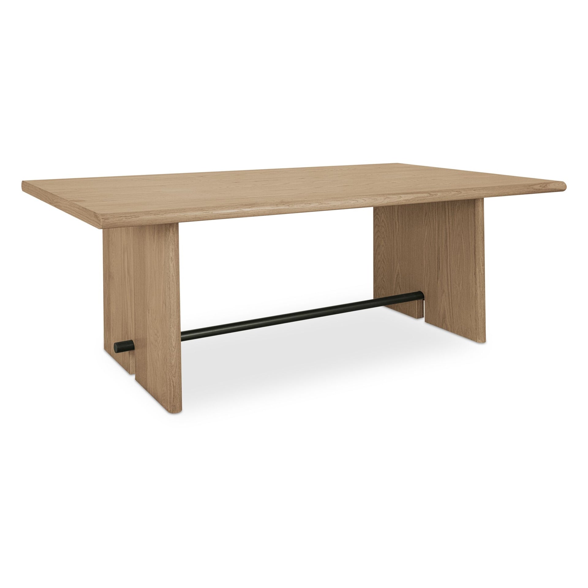Thornefield Dining Table for 6, Oak Veneer Top, Metal Spreader Bar, Modern Edge Design, Natural Finish