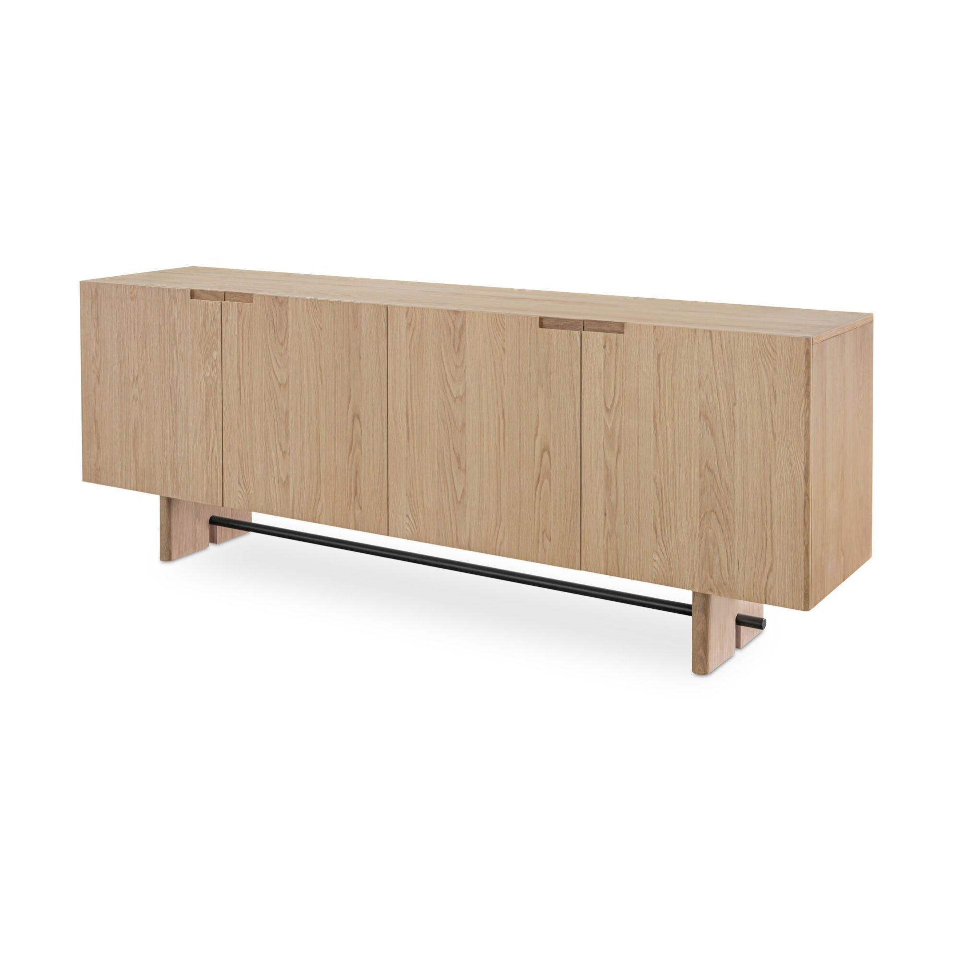 Thornefield Sideboard, Minimalist Solid Oak, Oak Veneer With Metal Spreader, Natural