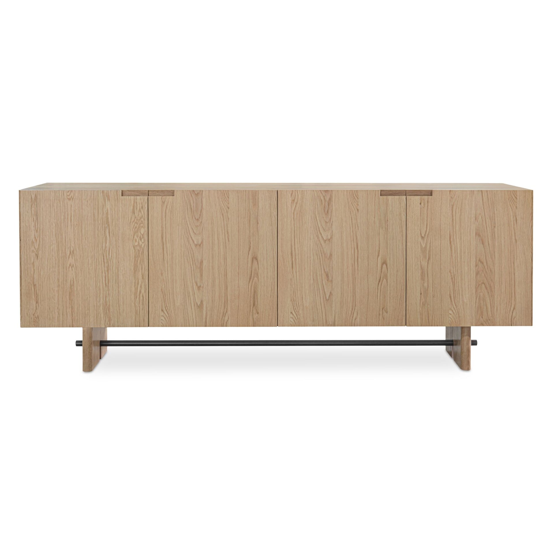 Thornefield Sideboard, Minimalist Solid Oak, Oak Veneer With Metal Spreader, Natural