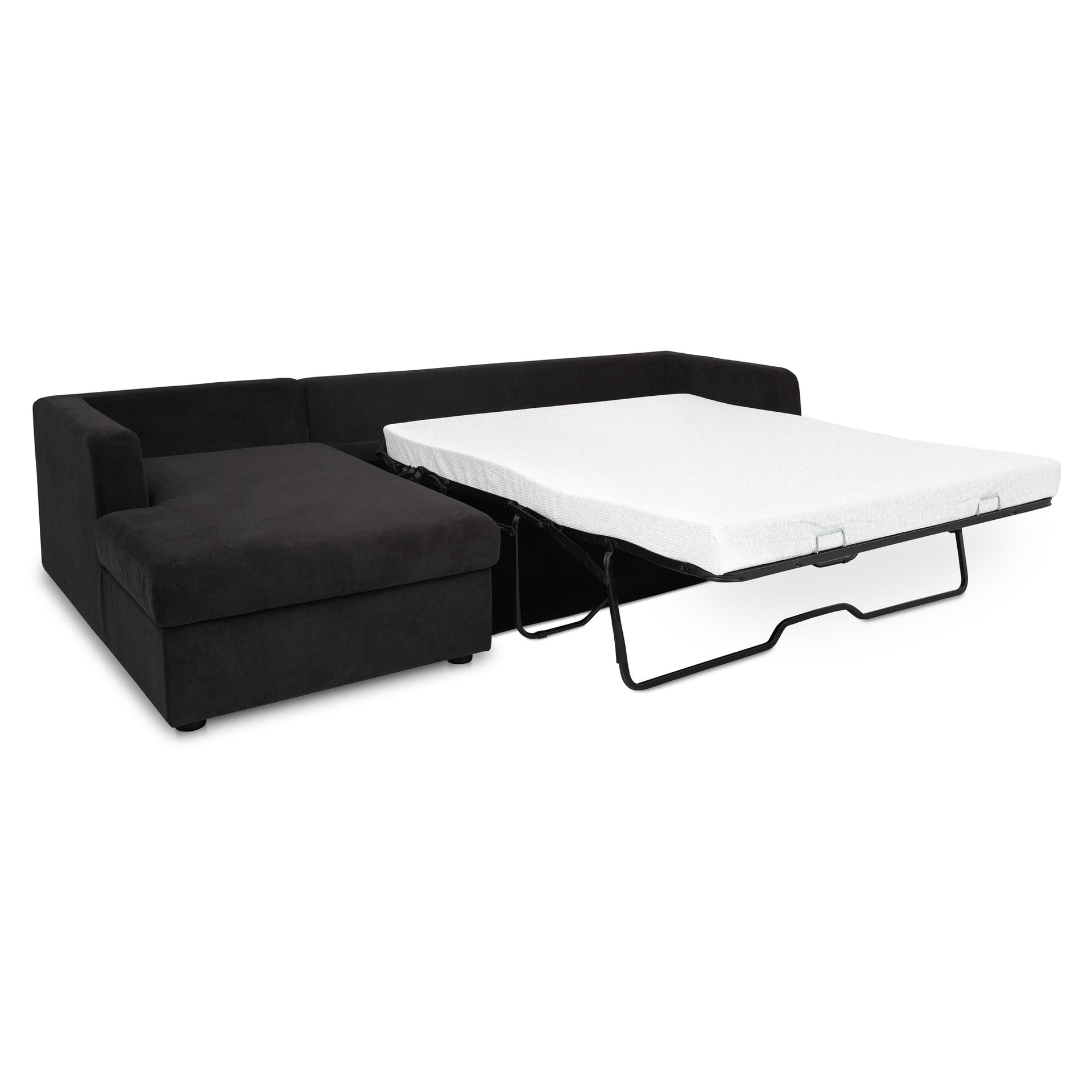 Loreto Sleeper Sectional Left, Performance Fabric, Memory Foam Mattress, Hidden Storage Chaise, Black