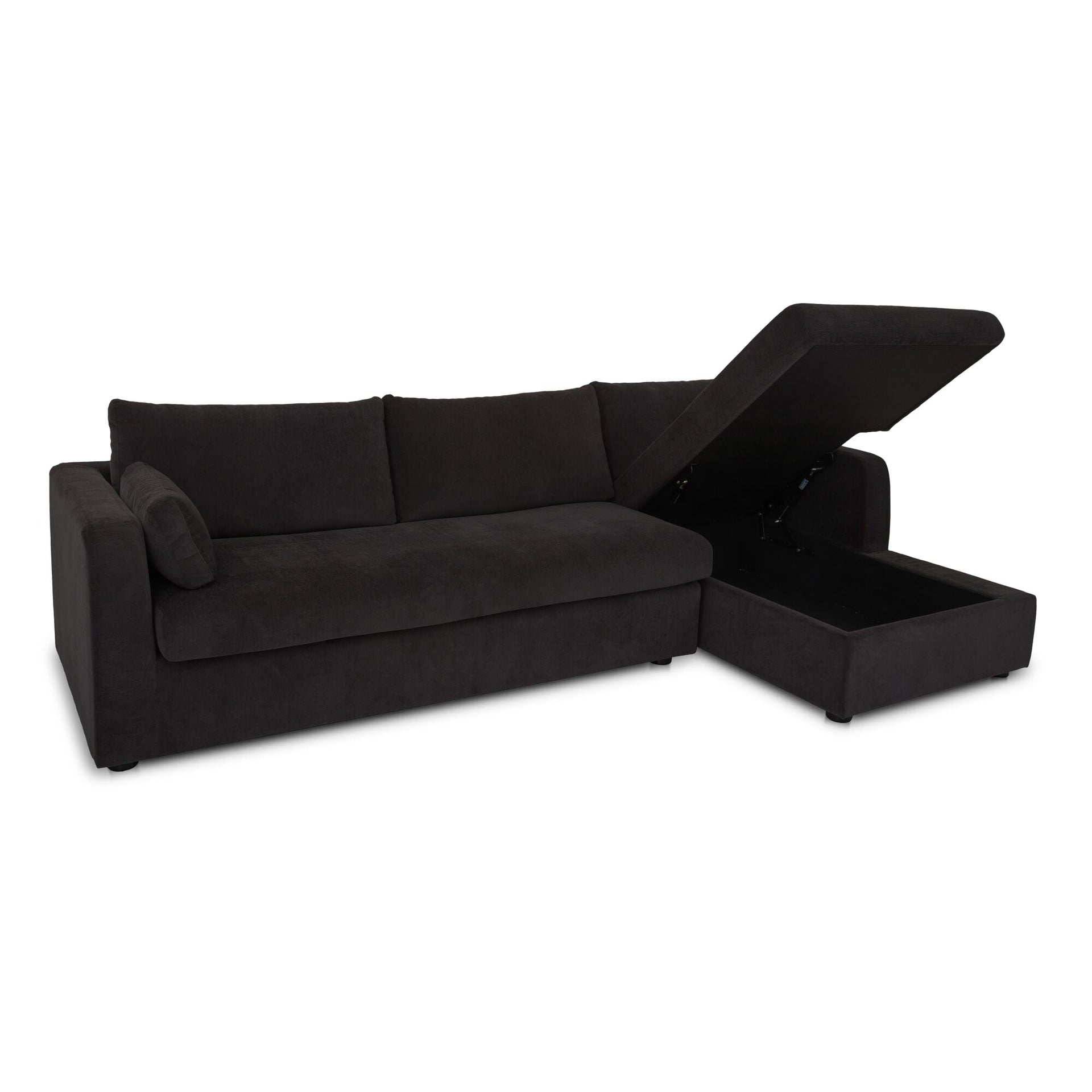 Loreto Sleeper Sectional Right, Performance Fabric, Memory Foam Mattress, Hidden Storage Chaise, Black