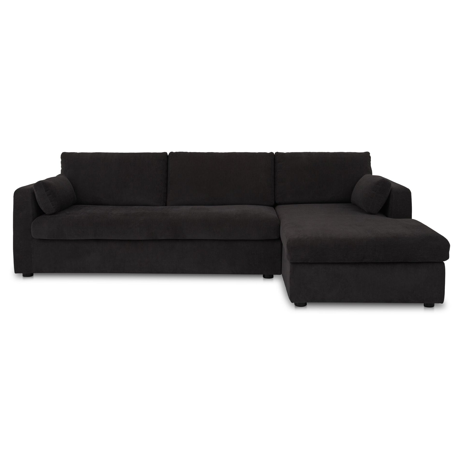 Loreto Sleeper Sectional Right, Performance Fabric, Memory Foam Mattress, Hidden Storage Chaise, Black