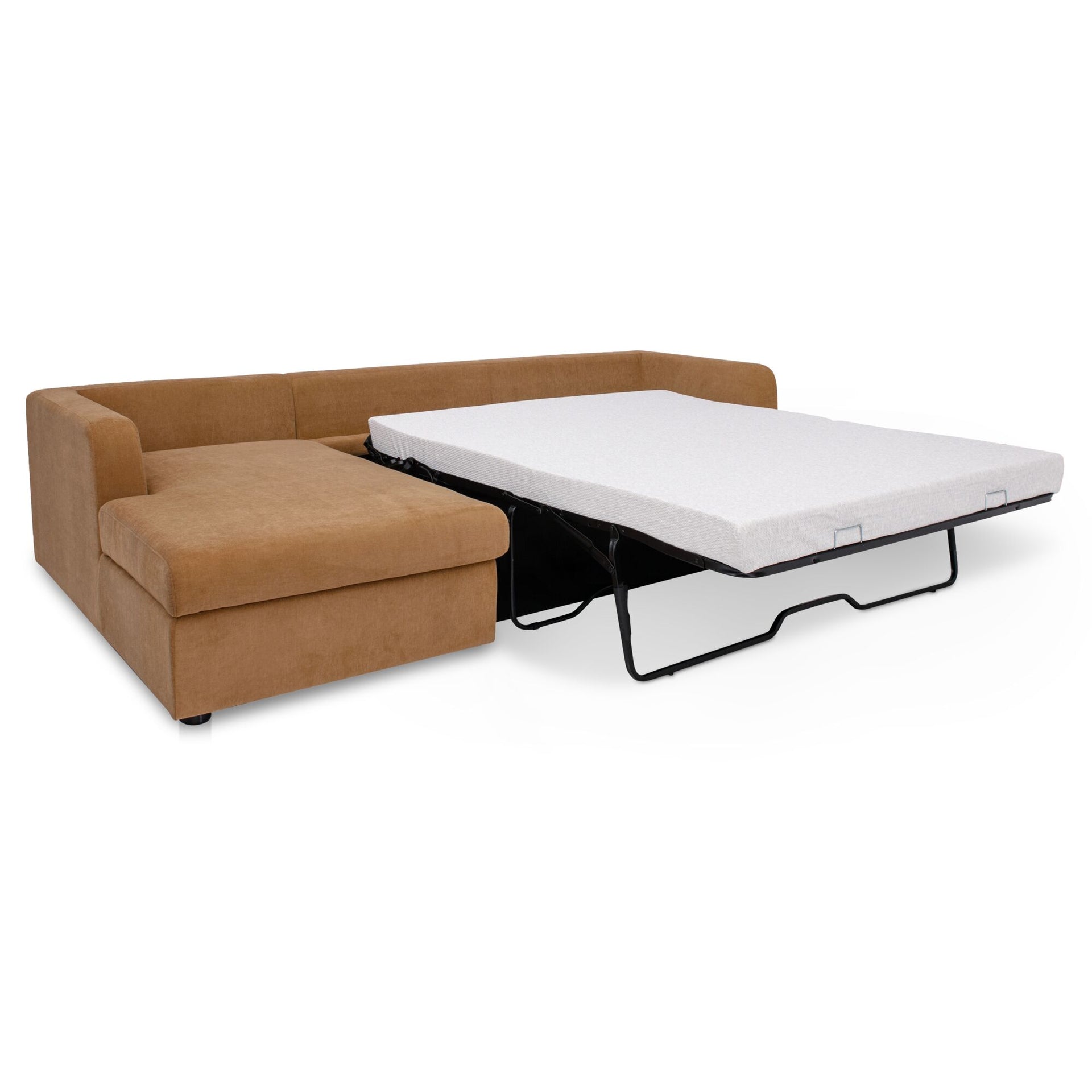 Loreto Sleeper Sectional Left, Performance Fabric, Memory Foam Mattress, Hidden Storage Chaise, Ginger