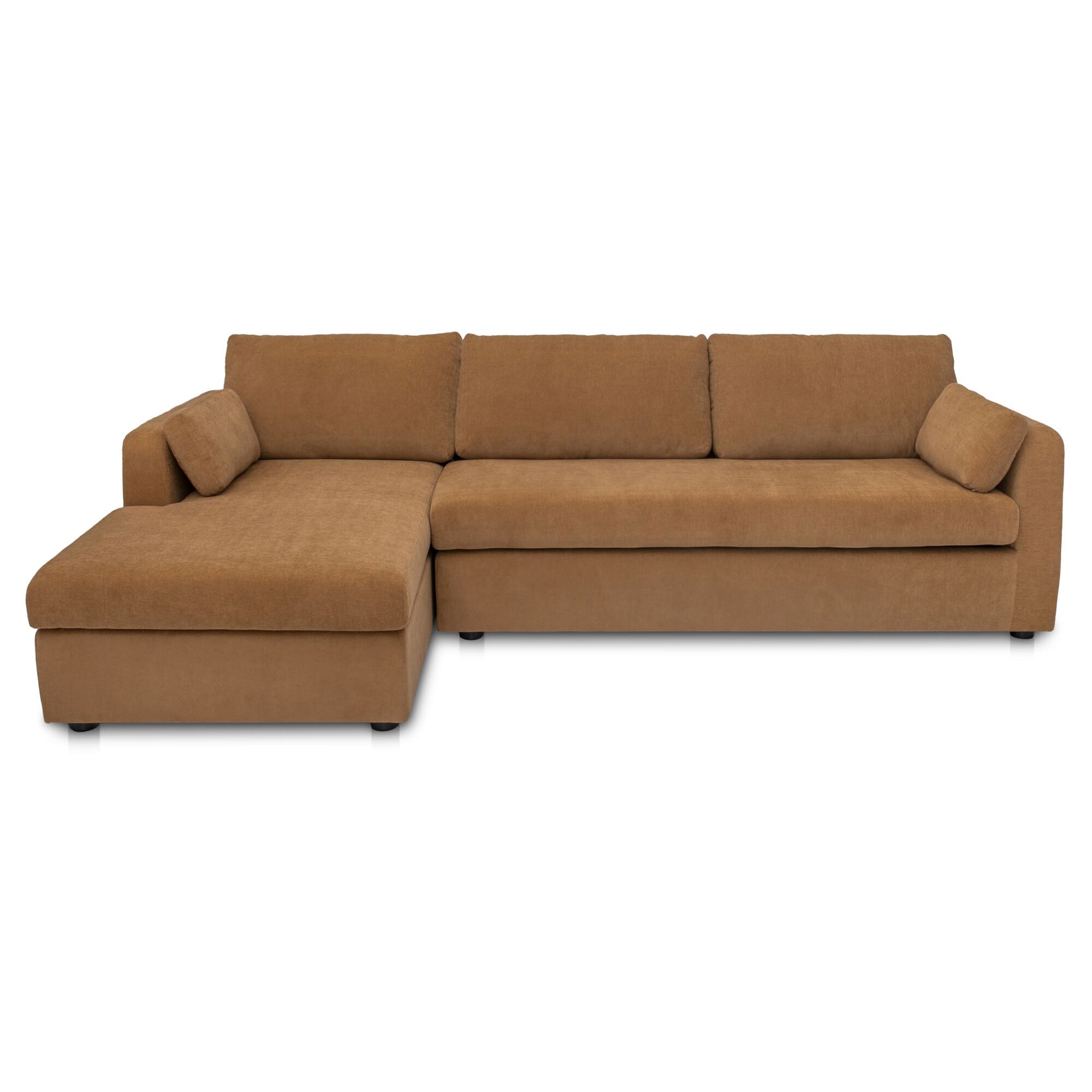 Loreto Sleeper Sectional Left, Performance Fabric, Memory Foam Mattress, Hidden Storage Chaise, Ginger