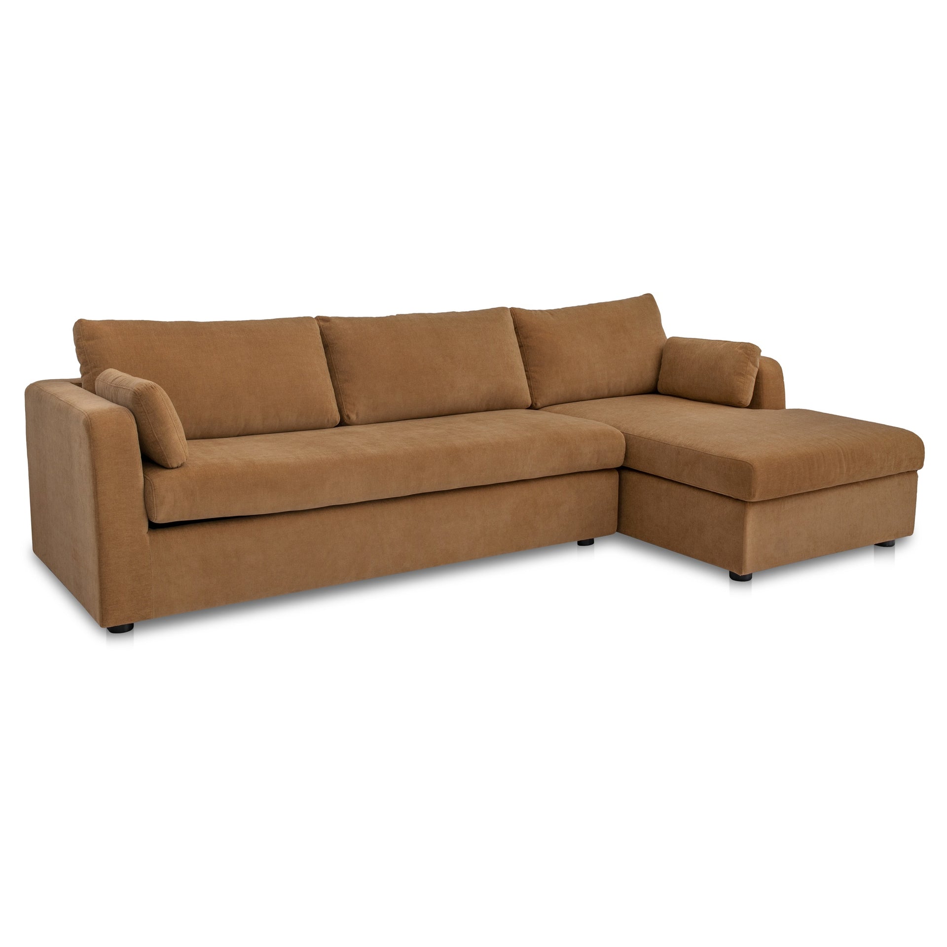 Loreto Sleeper Sectional Right, Performance Fabric, Memory Foam Mattress, Hidden Storage Chaise, Ginger
