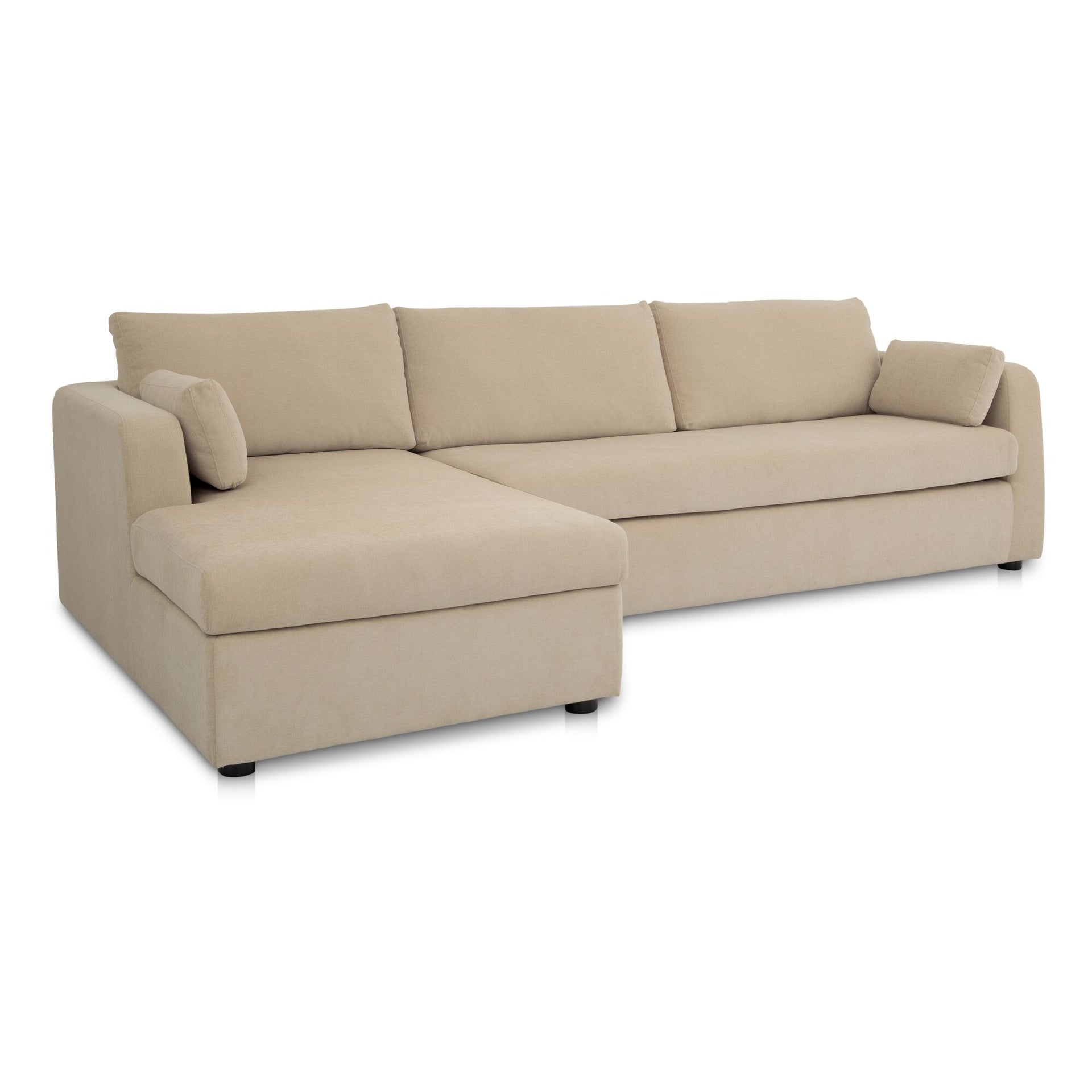 Loreto Sleeper Sectional Left, Performance Fabric, Memory Foam Mattress, Hidden Storage Chaise, Sand