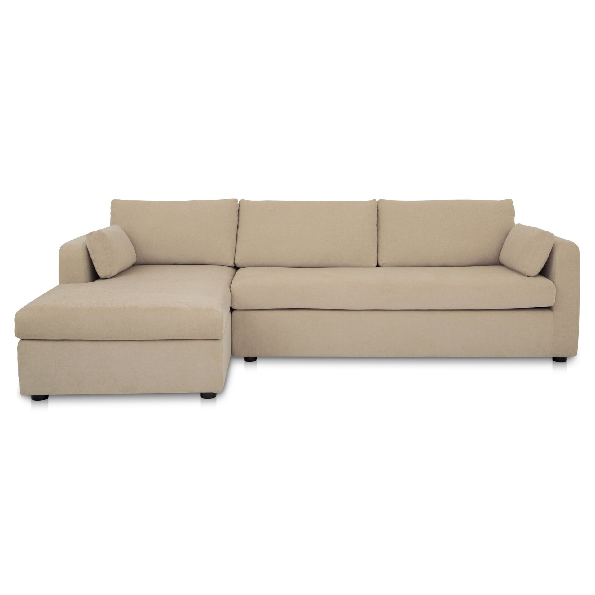 Loreto Sleeper Sectional Left, Performance Fabric, Memory Foam Mattress, Hidden Storage Chaise, Sand