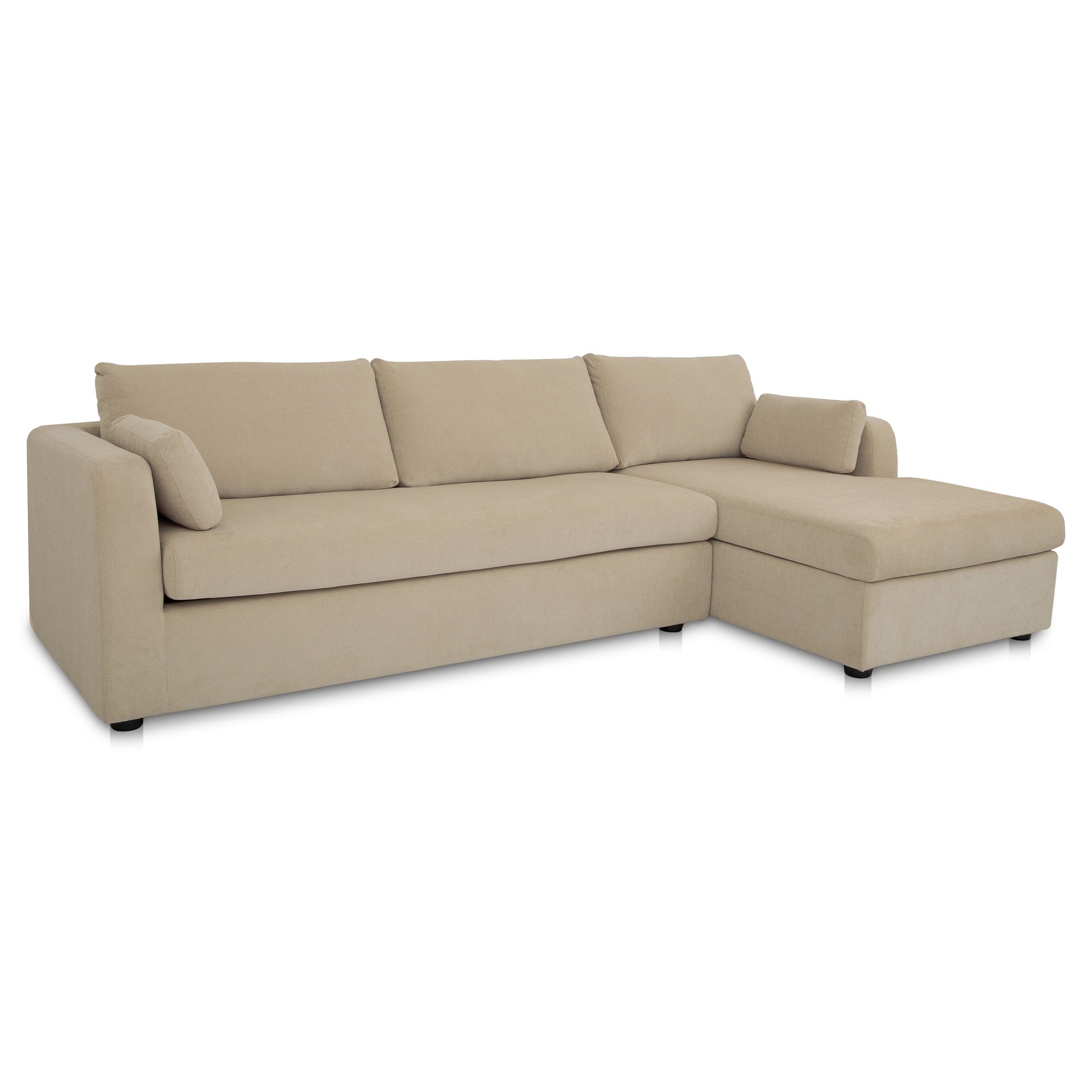Loreto Sleeper Sectional Right, Performance Fabric, Memory Foam Mattress, Hidden Storage Chaise, Sand