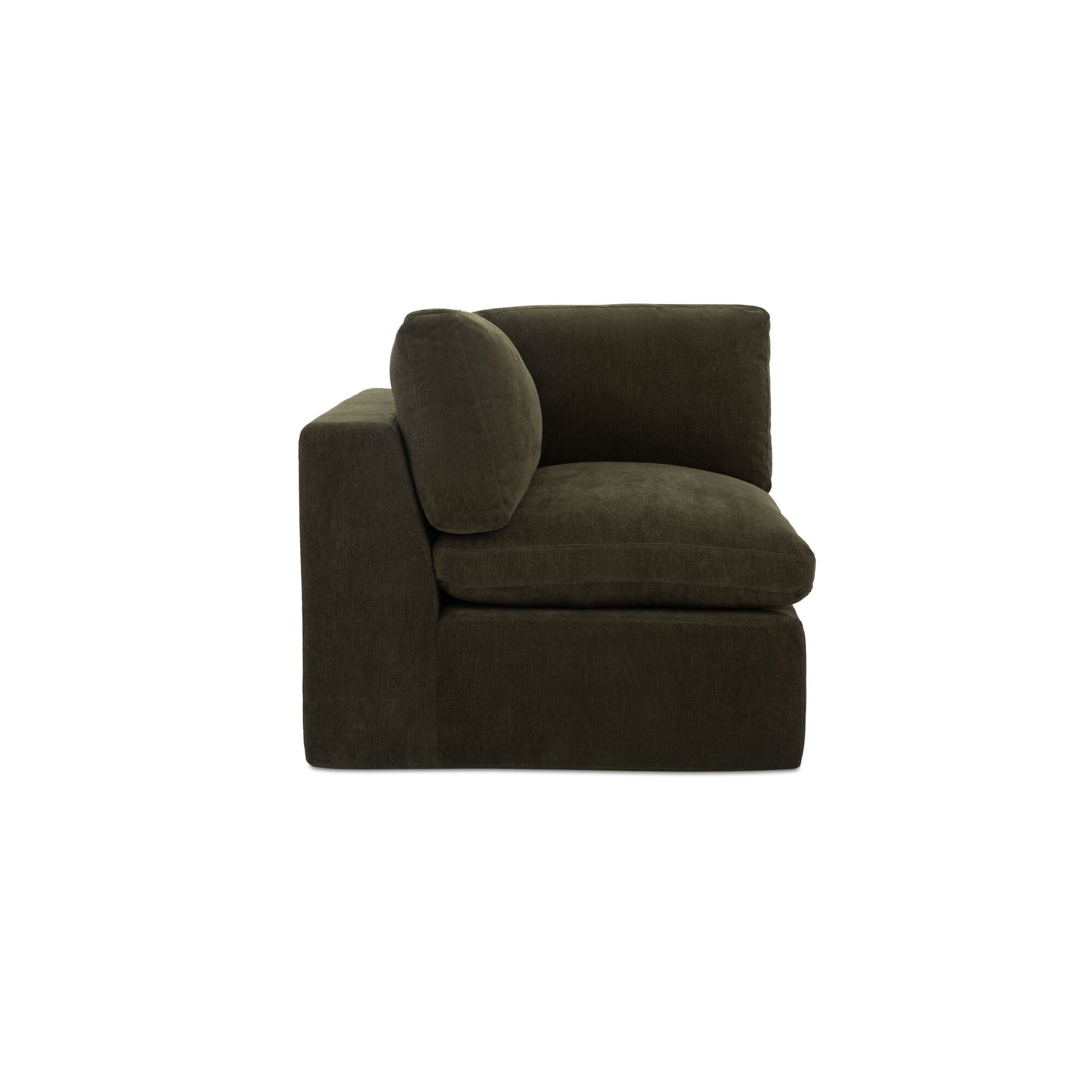 Raphael Corner Chair, Polyester Upholstery, Memory Foam Cushions, Dark Green