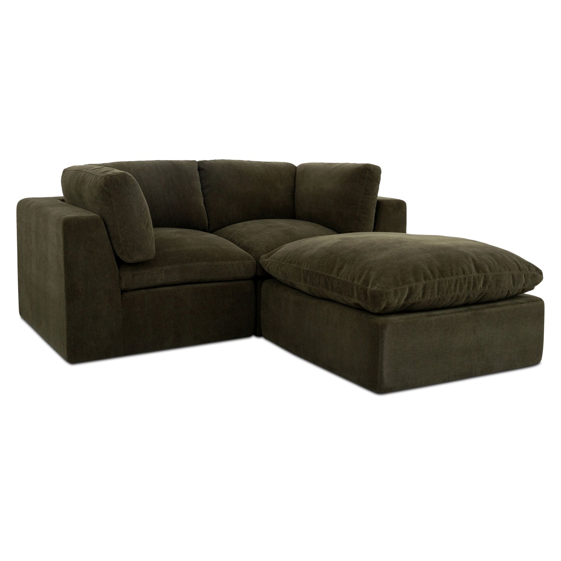 Raphael Modular Sectional, Polyester Upholstery, Memory Foam Cushions, Frameless Design, Dark Green