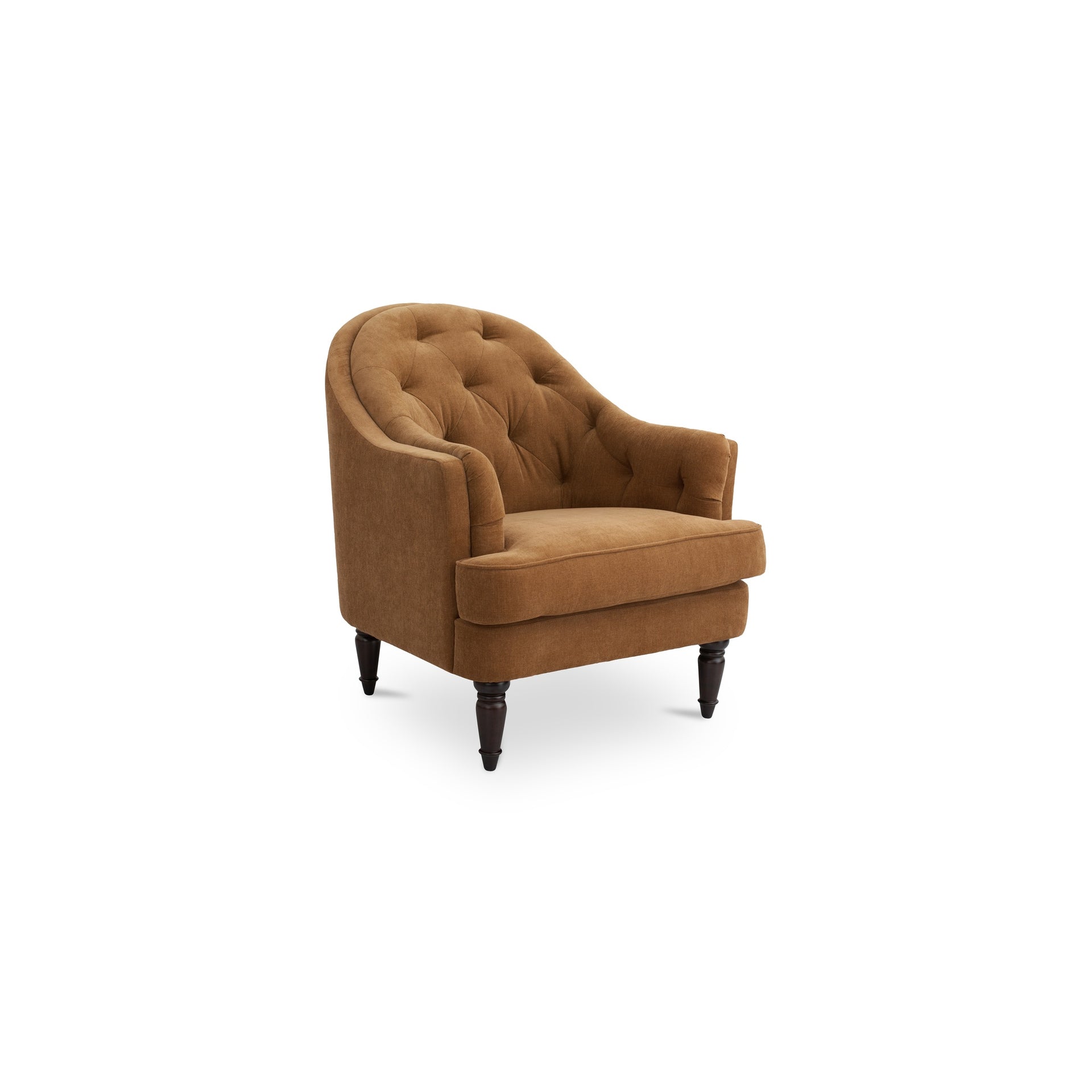 Mika Accent Chair, Performance Polyester Blend, Tufted Back, Rubberwood Legs, Ginger