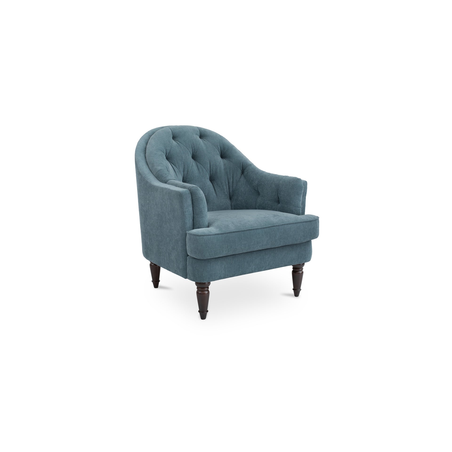 Mika Accent Chair, Performance Polyester Blend, Tufted Back, Rubberwood Legs, Light Blue