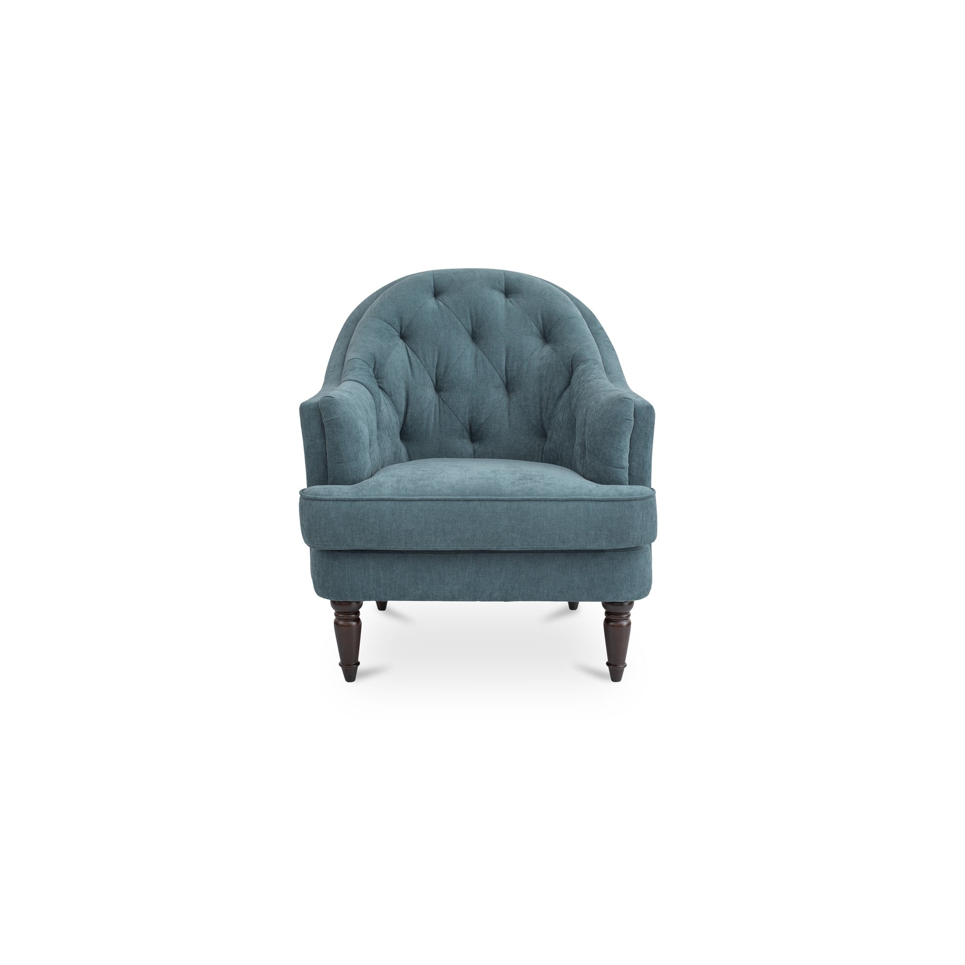 Mika Accent Chair, Performance Polyester Blend, Tufted Back, Rubberwood Legs, Light Blue
