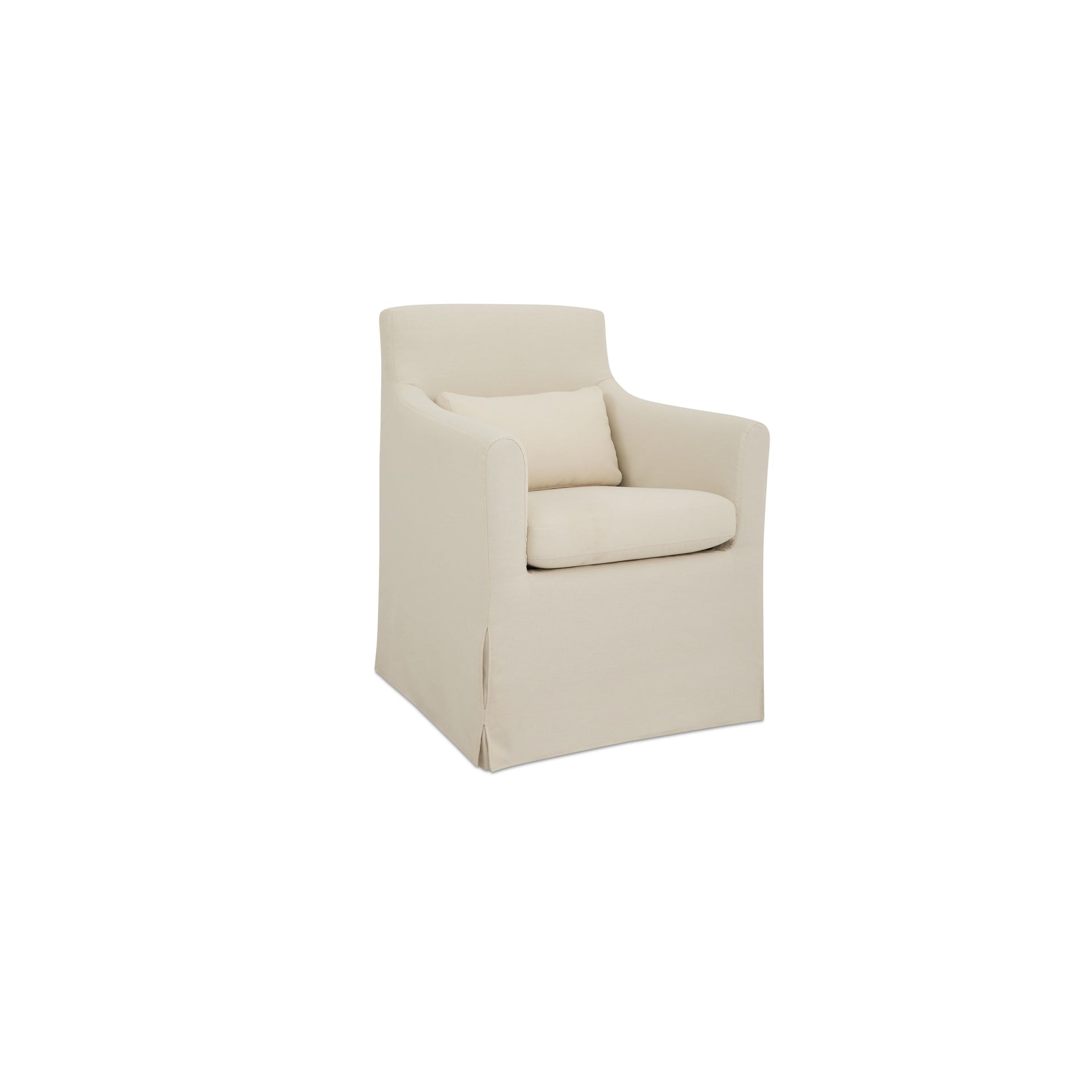 Azalea Outdoor Dining Chair, Curved Arms Tailored Slipcover, Recycled Solution-Dyed Polyester, Caster Wheels, Cream
