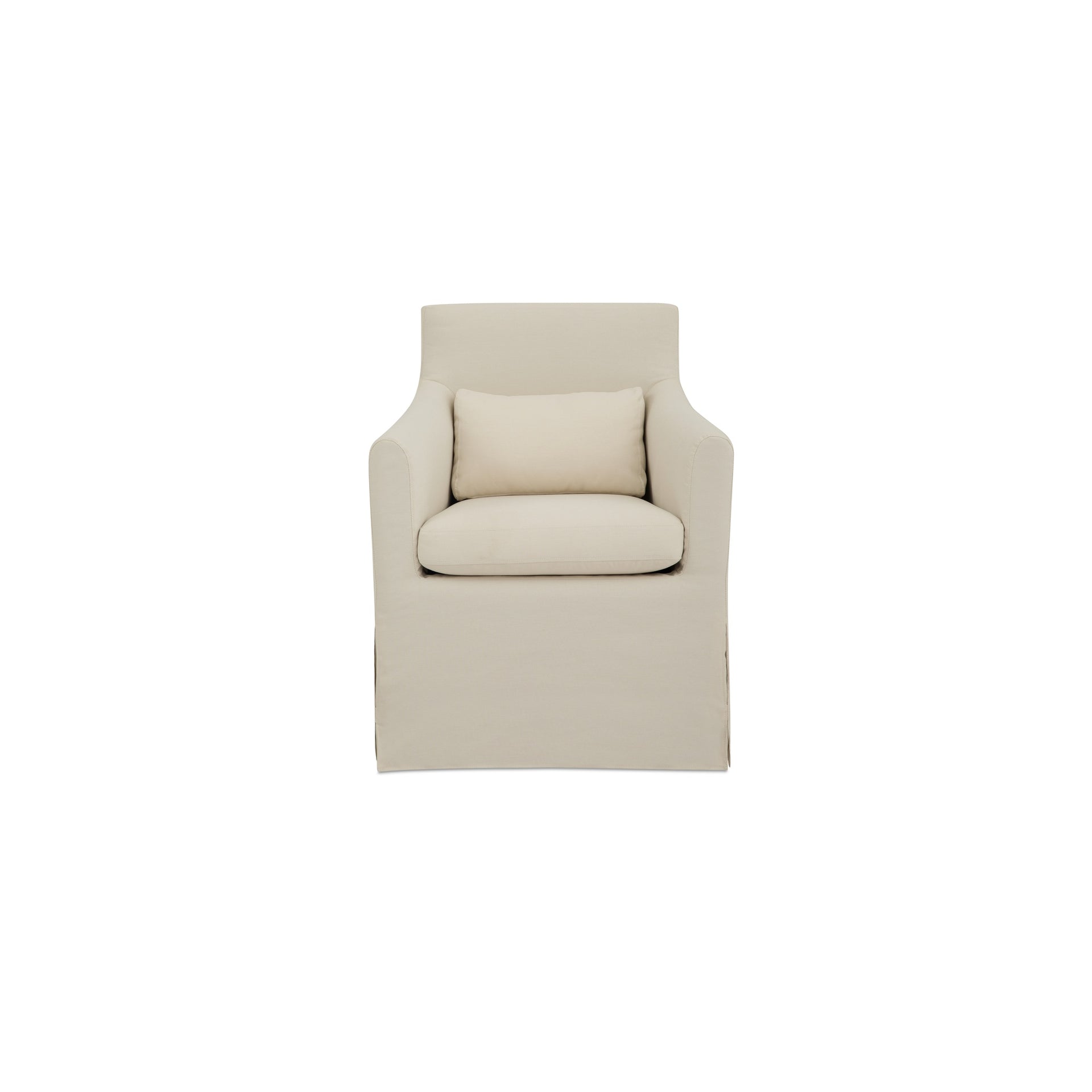 Azalea Outdoor Dining Chair, Curved Arms Tailored Slipcover, Recycled Solution-Dyed Polyester, Caster Wheels, Cream