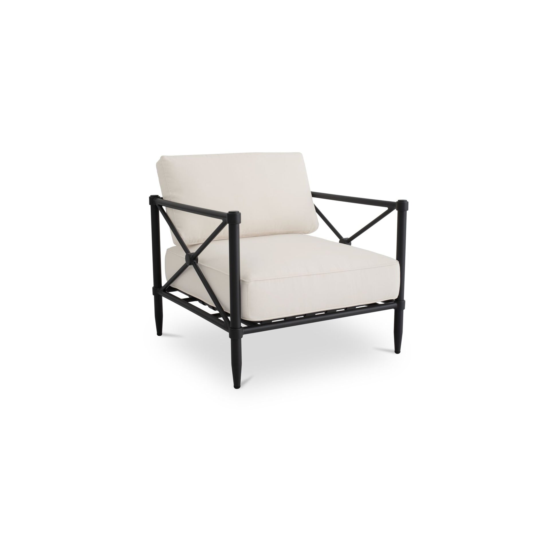 Roulis Outdoor Chair, X-Back Aluminum Frame, Recycled Solution-Dyed Polyester, Quick-Dry Cushions, Cream