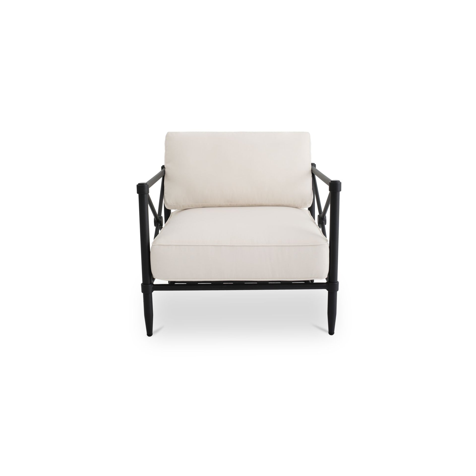 Roulis Outdoor Chair, X-Back Aluminum Frame, Recycled Solution-Dyed Polyester, Quick-Dry Cushions, Cream