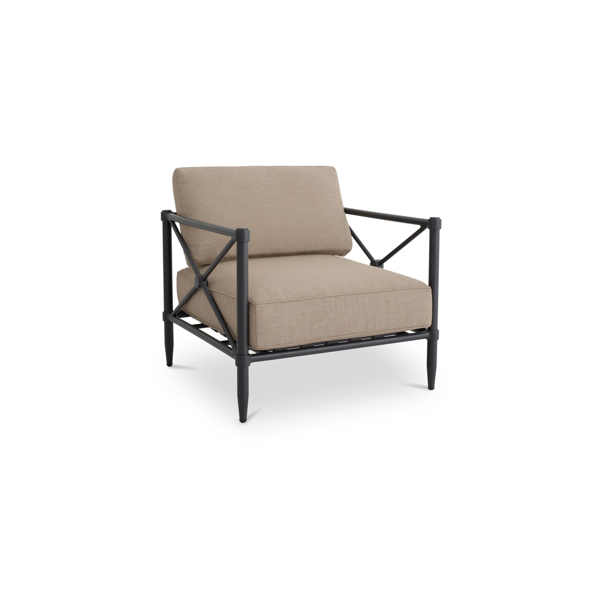 Roulis Outdoor Chair, Recycled Polyester, Aluminum Frame, Quick-Dry Foam Cushions, Light Brown