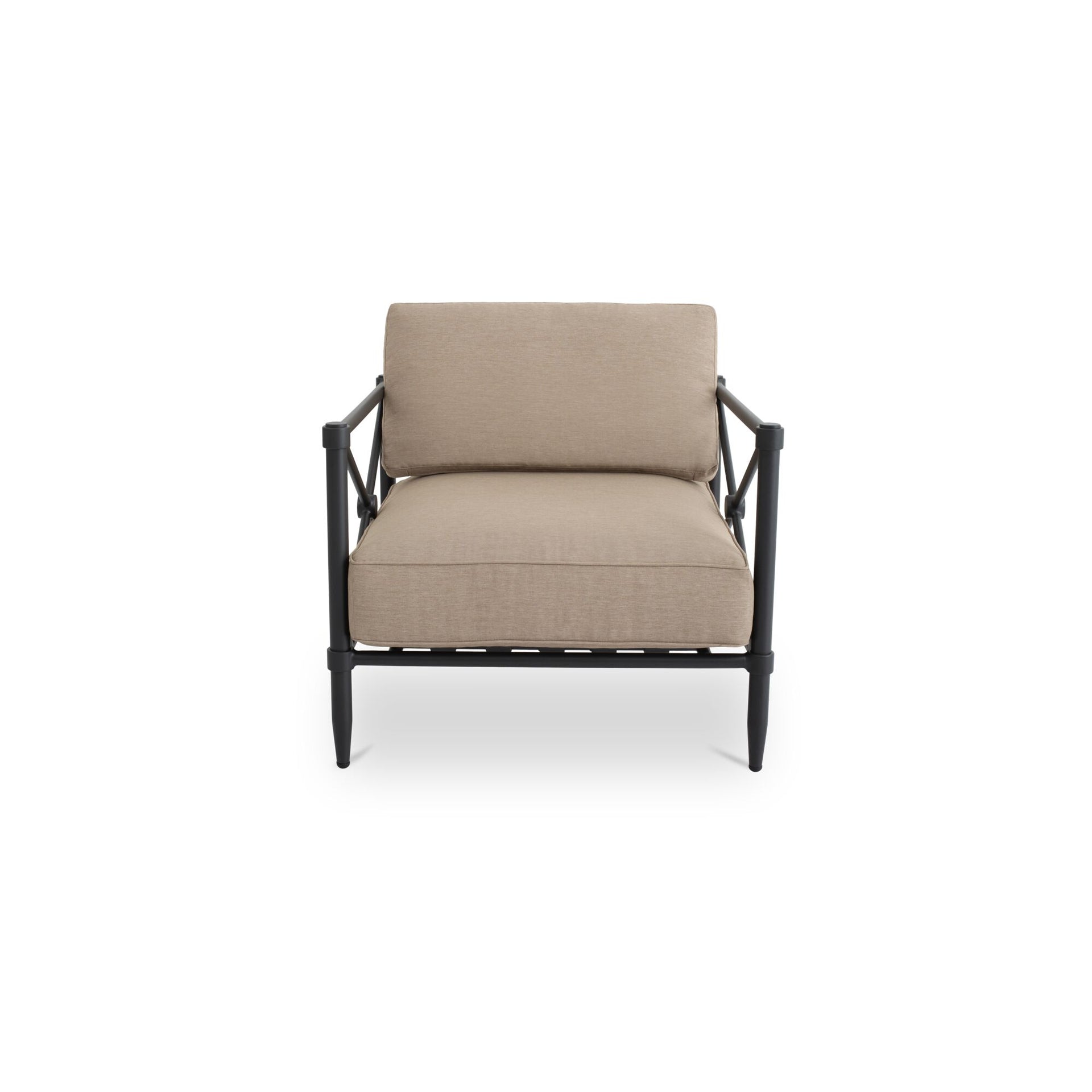 Roulis Outdoor Chair, Recycled Polyester, Aluminum Frame, Quick-Dry Foam Cushions, Light Brown