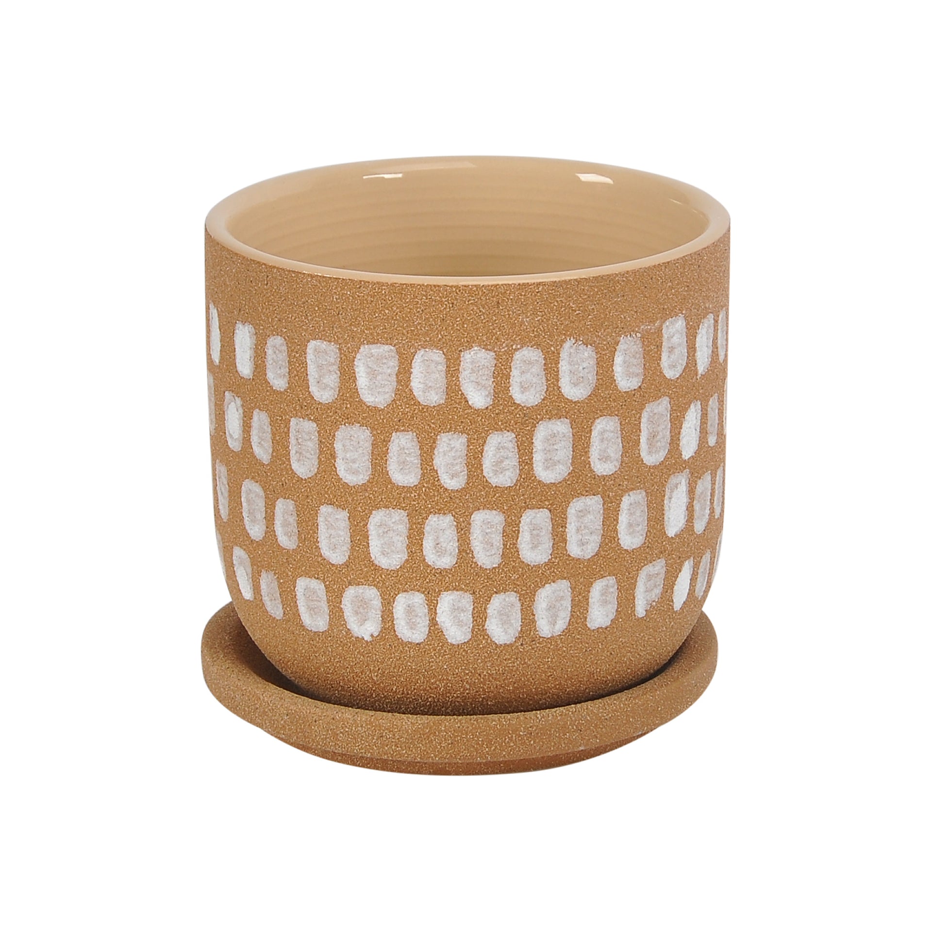 Tycho, 5.75 in. Indoor Planter, Natural Ceramic Stoneware with Brush Stroked Prints, Plant-Safe and Watertight, Brown