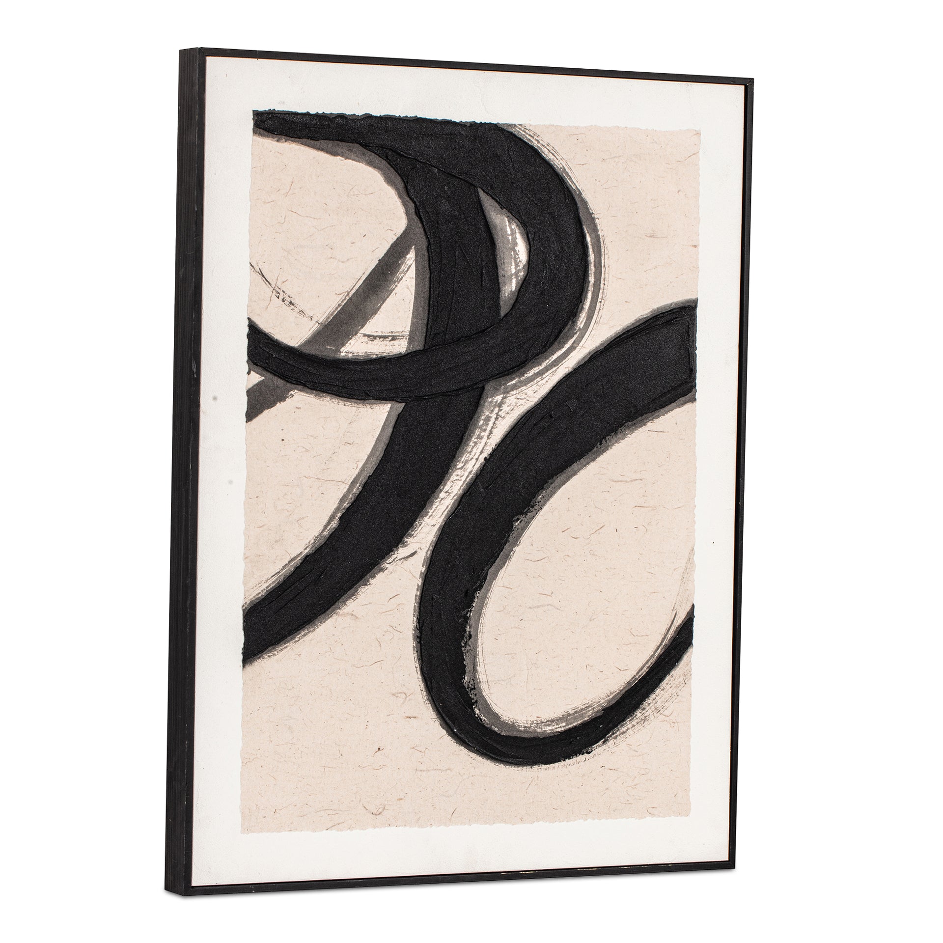 Perrin 1 Framed Painting, Compact Lyrical Wispy Acrylic Brush Strokes with Solid Pine Wood Frame