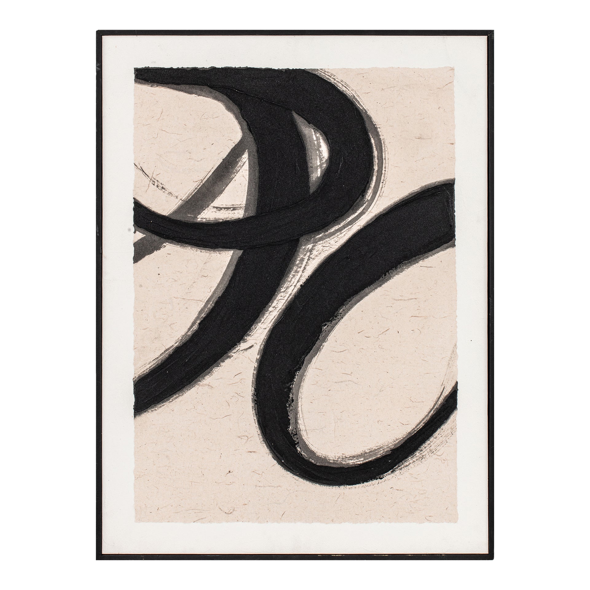Perrin 1 Framed Painting, Compact Lyrical Wispy Acrylic Brush Strokes with Solid Pine Wood Frame