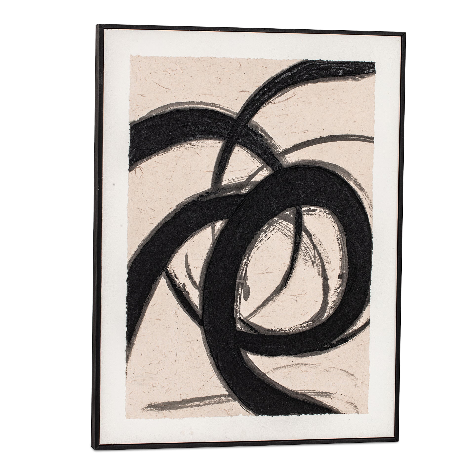 Perrin 2 Framed Painting, Lyrical Wispy Acrylic Brush Strokes with Solid Pine Wood Frame