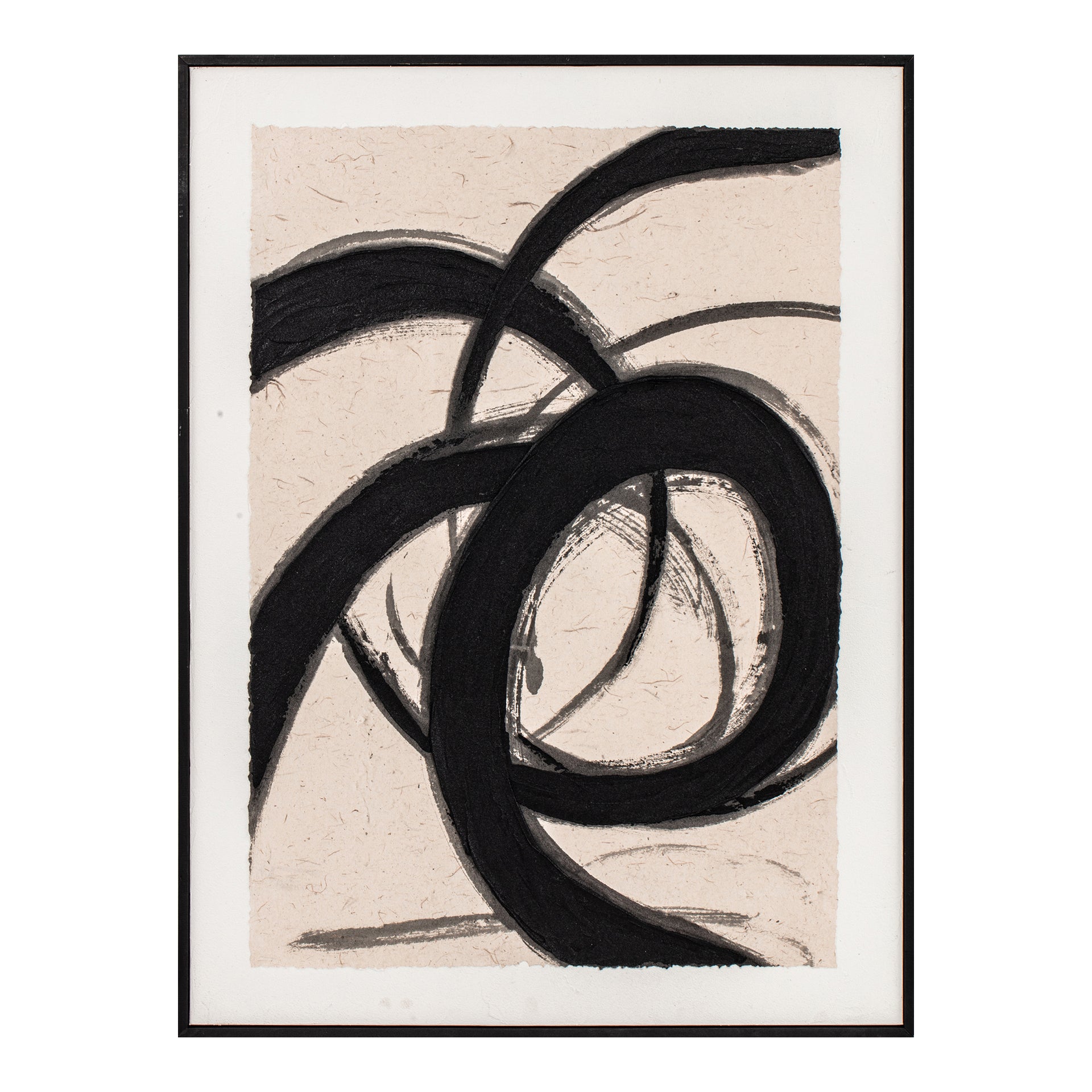 Perrin 2 Framed Painting, Lyrical Wispy Acrylic Brush Strokes with Solid Pine Wood Frame